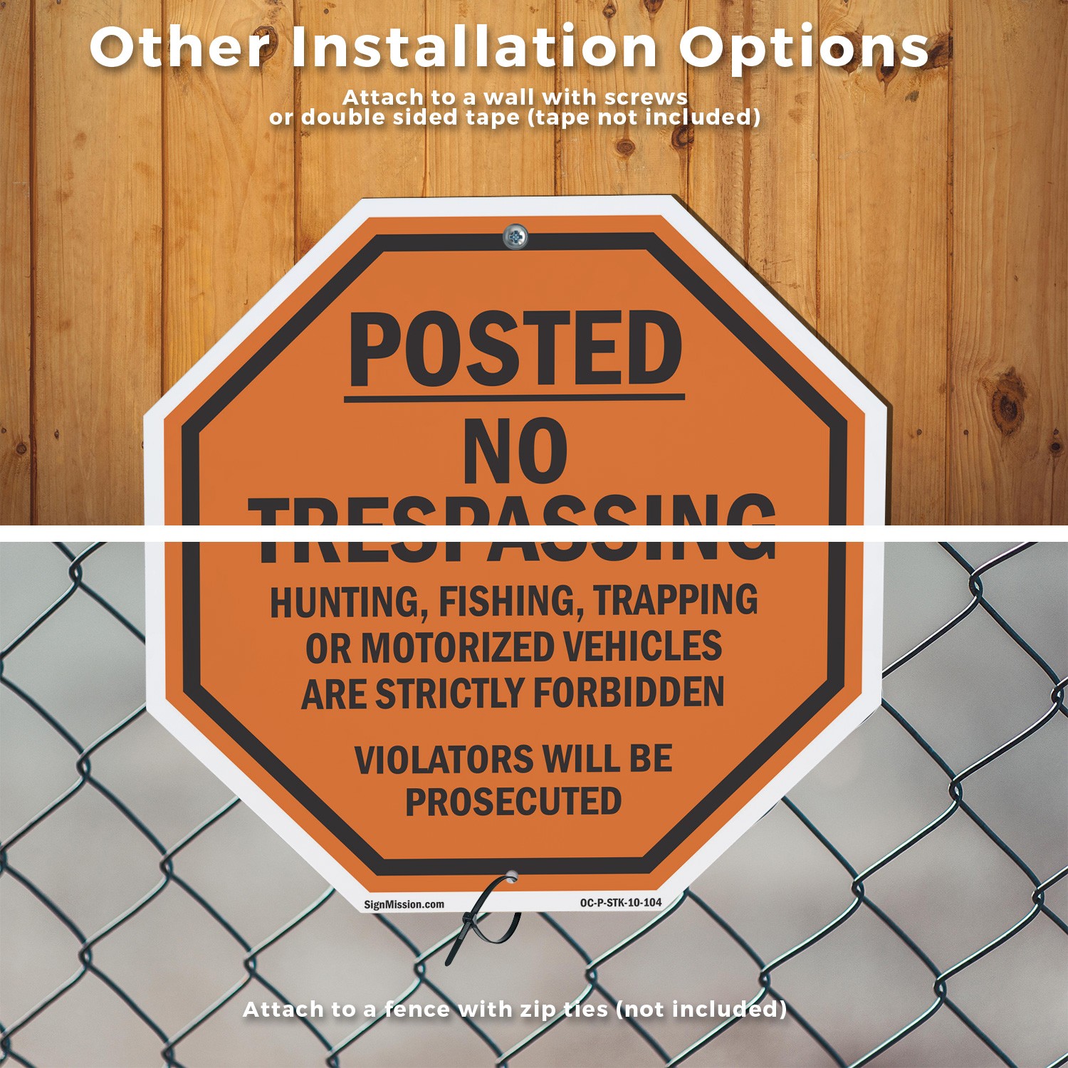 Posted No Trespassing Hunting, Fi Octagon Sign With Stake Weather Resistant