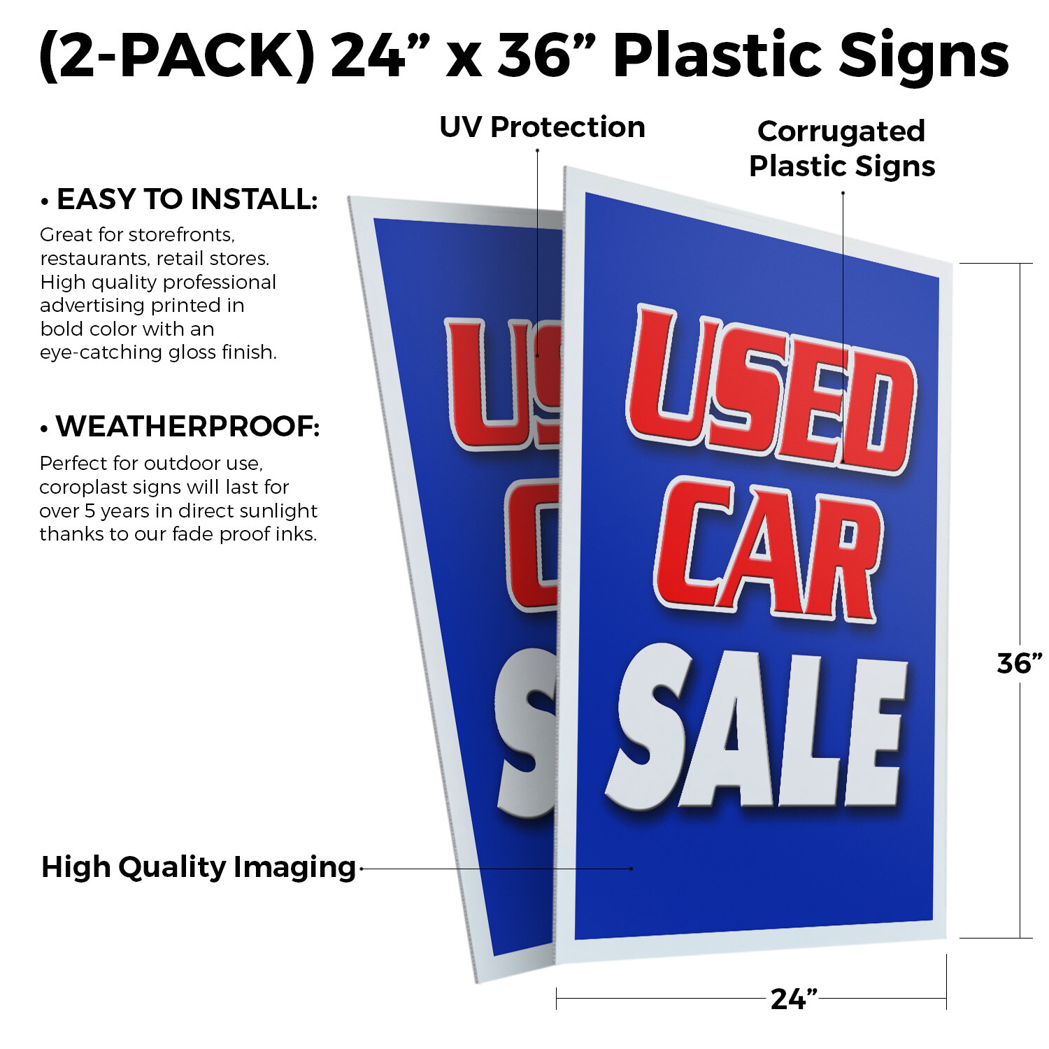 Used Car Sale 24″ x 36″ 2 Pack Of Store Sign Plastic Or Decal