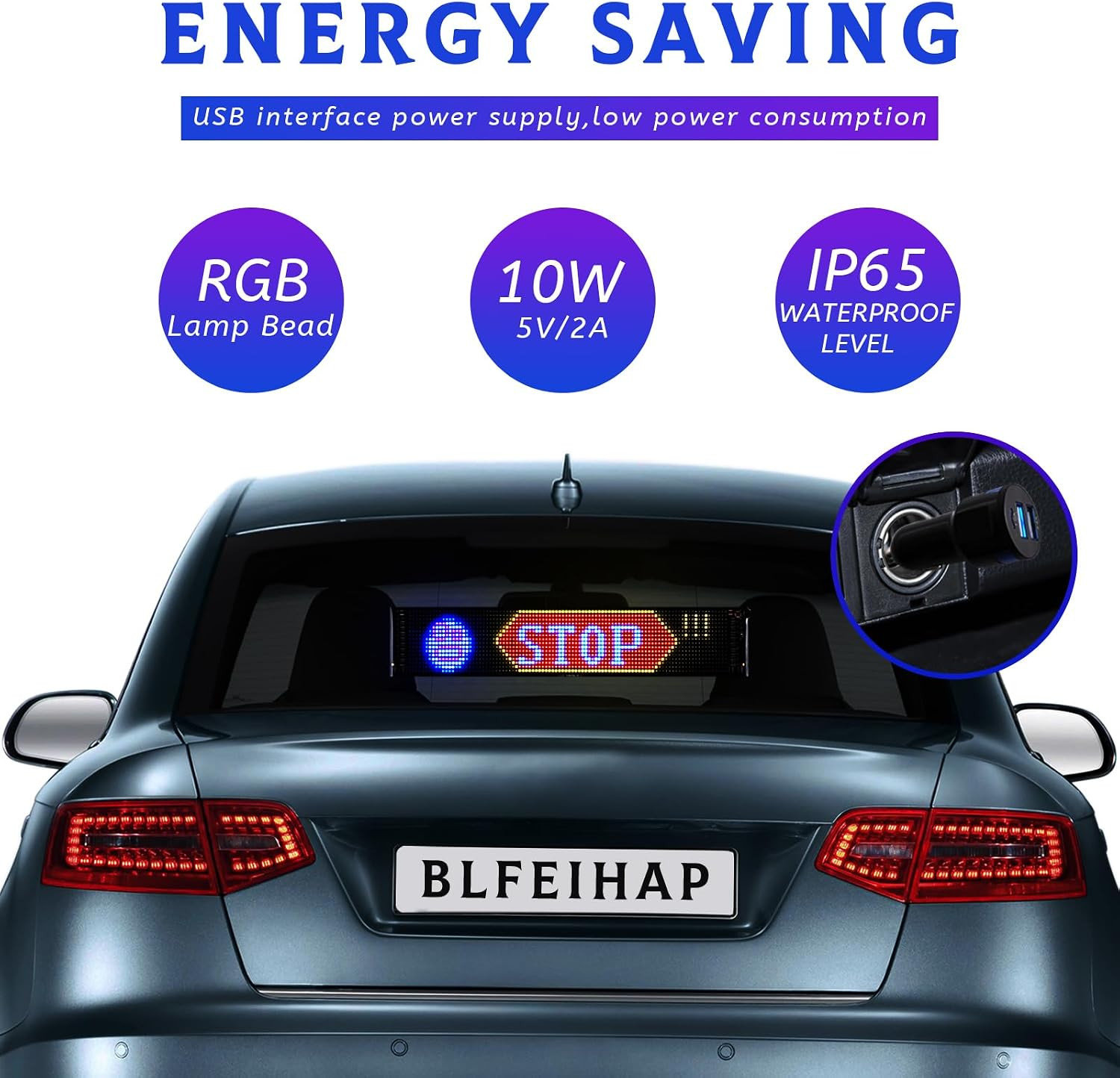 Programmable Flexible LED Car Window Sign – Bluetooth App Control, Custom Text/A