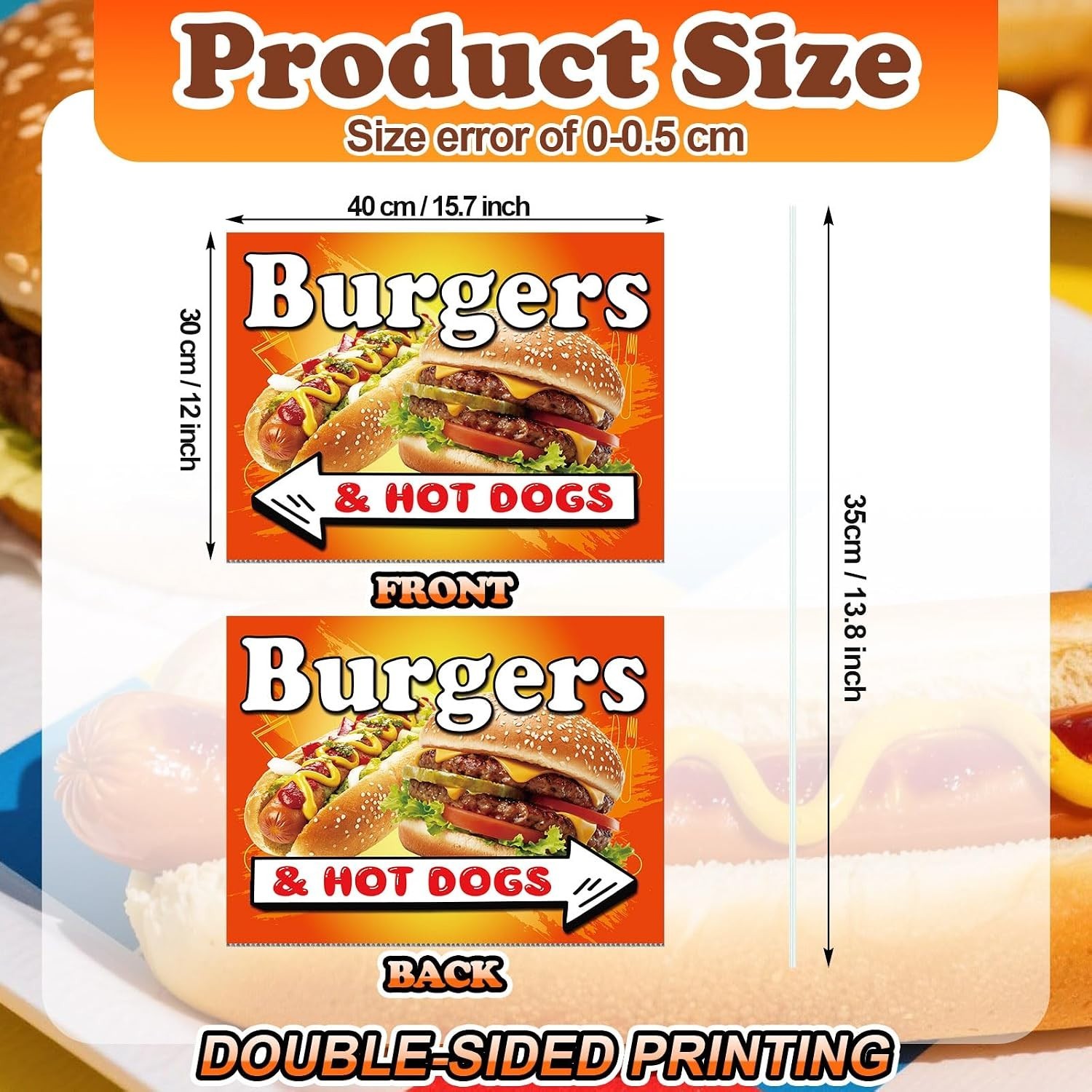 3 Pack Eye-Catching Burgers & Hot Dogs Yard Signs 15.7 x 12 Inches for Outdoors