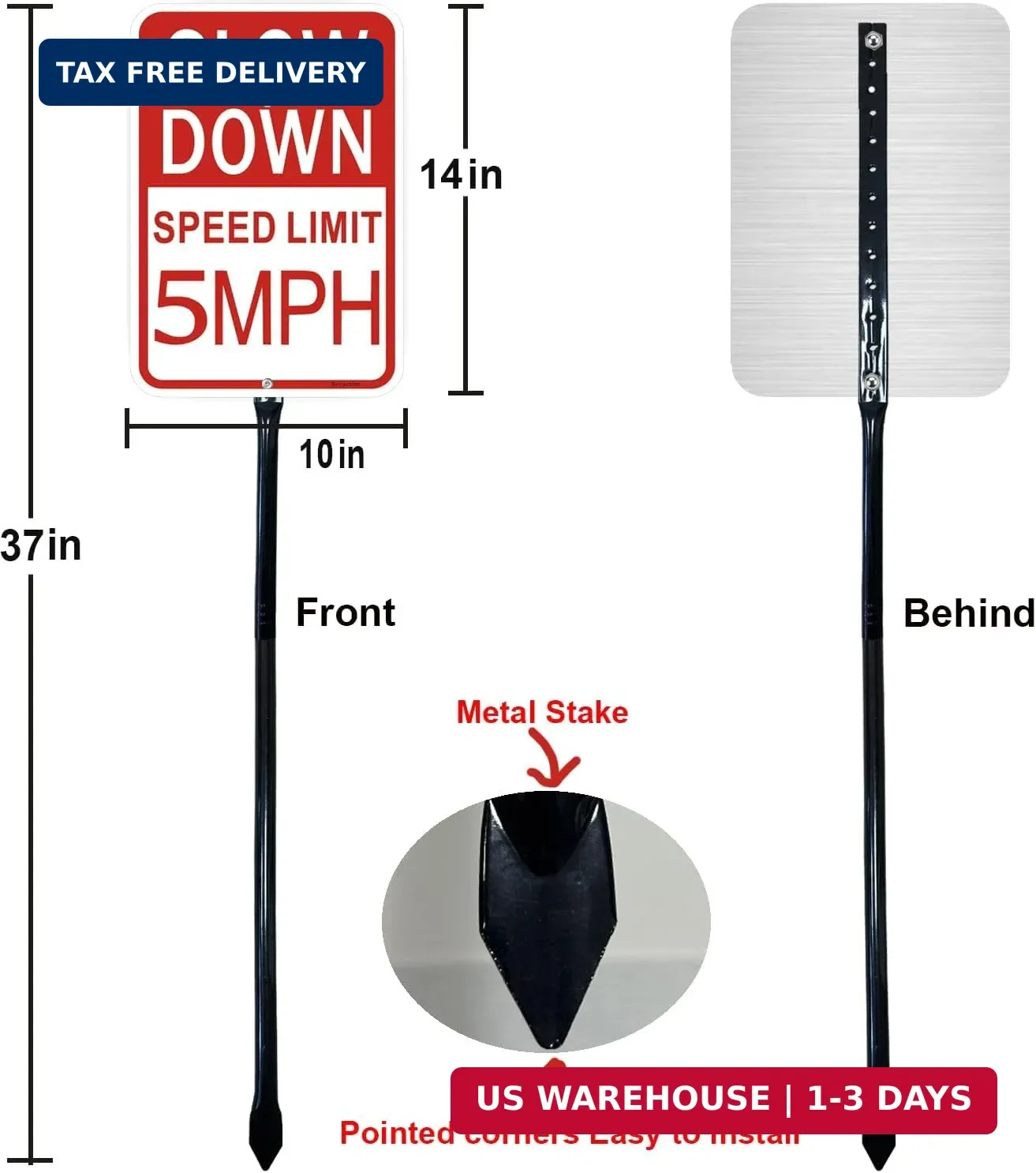 1 Pack Slow Down Sign, Speed Limit 5 MPH Sign with Stake, with 36 Inches Metal S