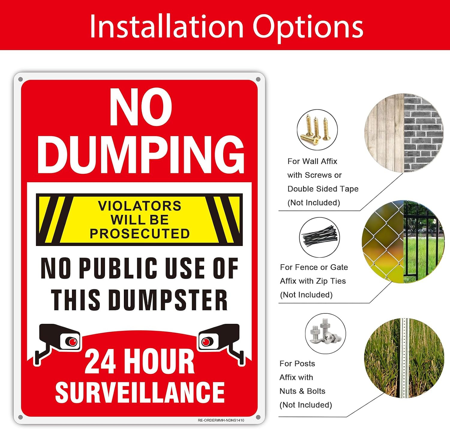 No Dumping Signs-2 Pack, 14X10Inch Aluminum No Public Use of Dumpster Sign, No