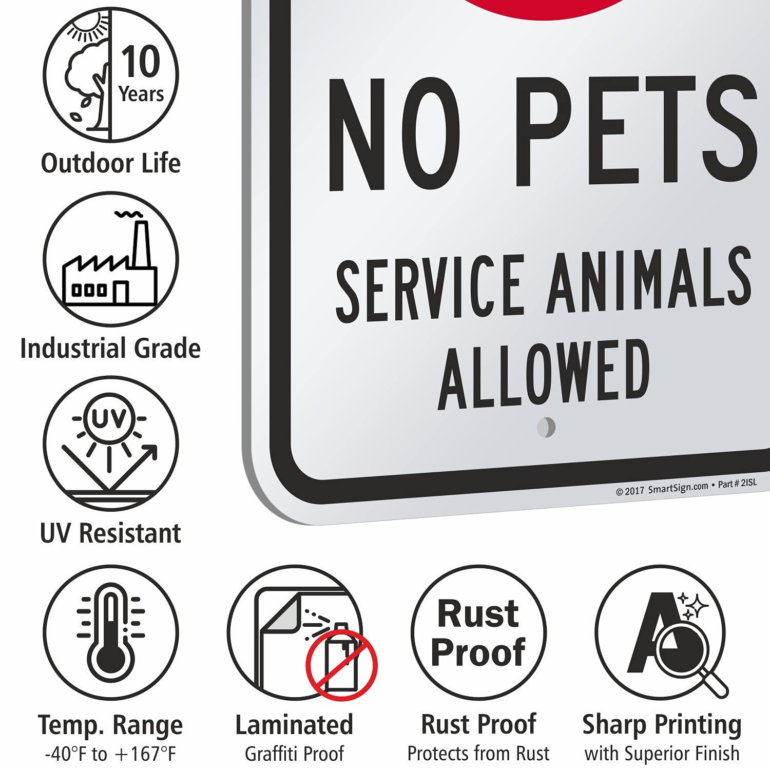 18 x 12 inch “No Pets – Service Animals Allowed” Metal Sign 63 mil Laminated …
