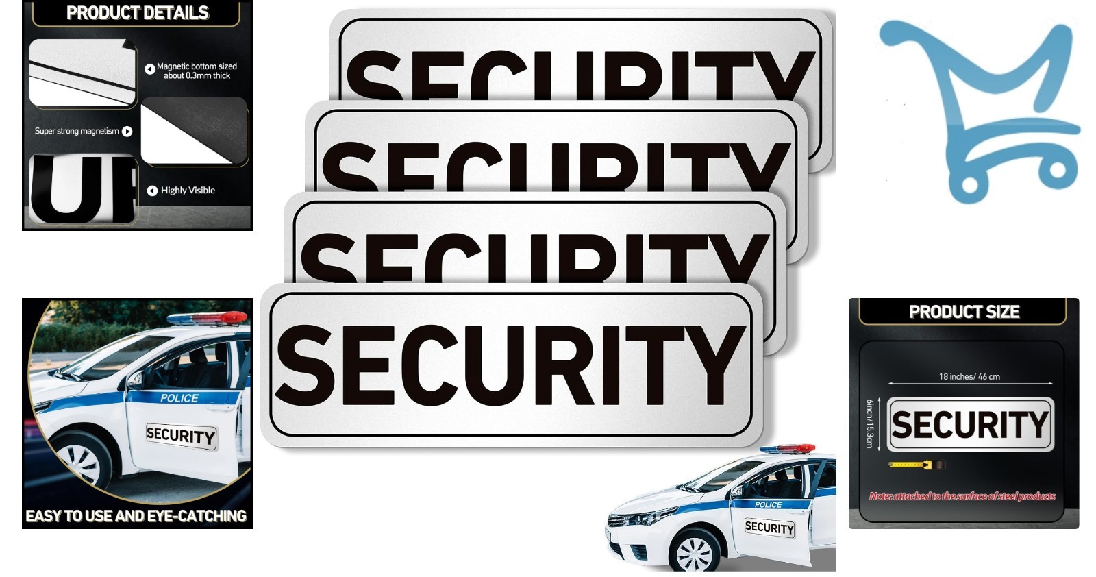 Security Car Magnet Signs 4 Pack Waterproof Reflective Heavy Duty Decals