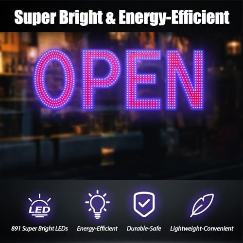 Dimmable LED Open Sign 40″x14″ – Bright Hanging Light for Bar, Restaurant, Store