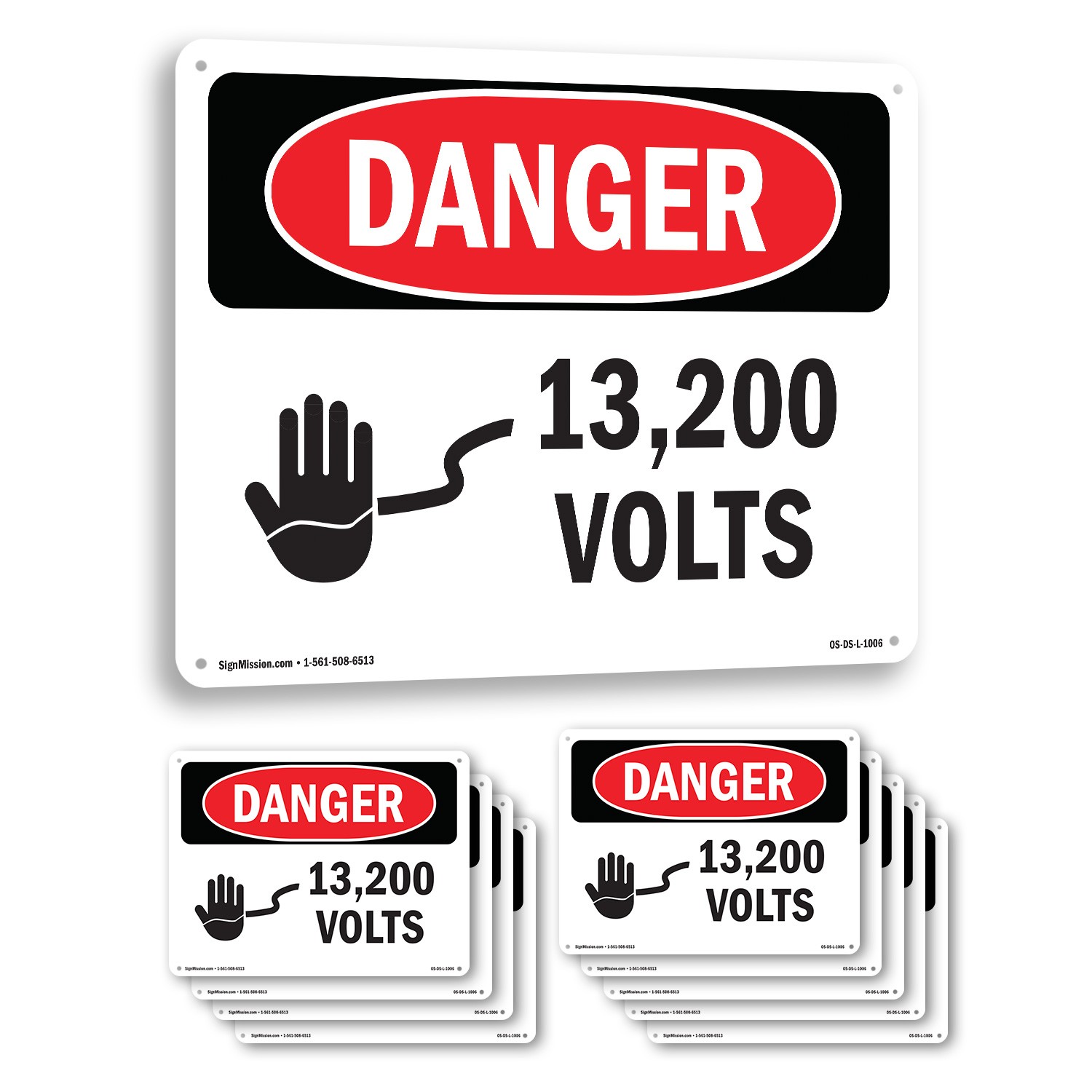 13200 Volts OSHA Danger Sign Metal, Plastic, Or Decal – 5 or 10 Pack
