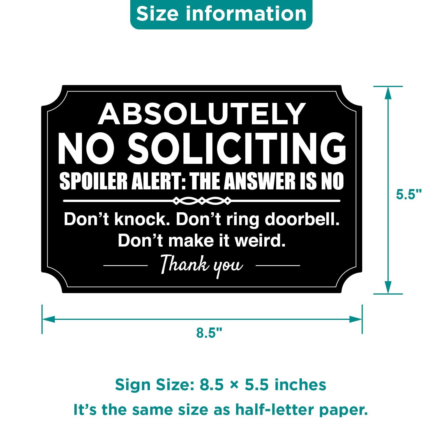 2 Pack Absolutely No Soliciting Sign for House – Weatherproof Self-Adhesive N…