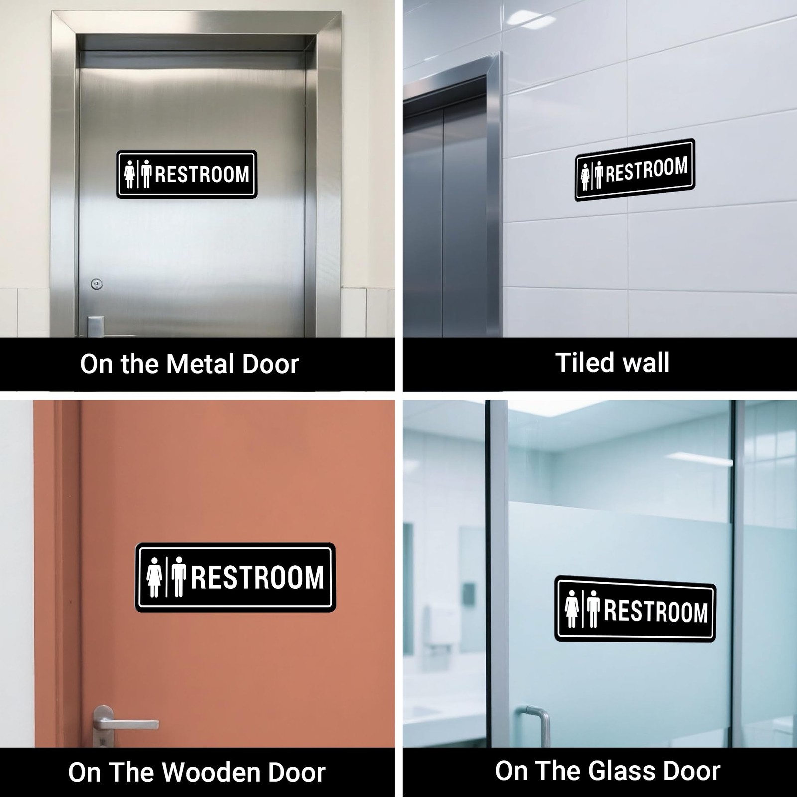 Restroom Sign – (2 Pack) Restroom Signs for Business with Strong -Adhesive, B
