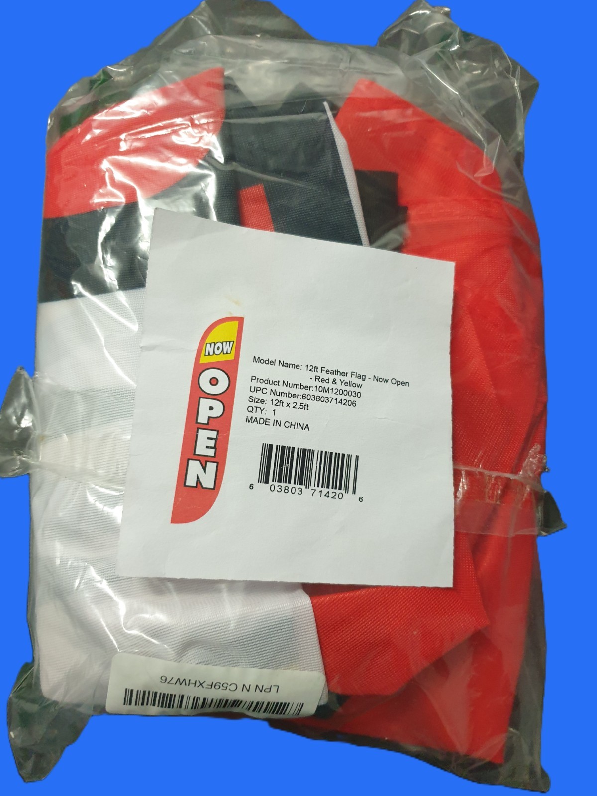 Now Open Feather Flag Red & Yellow Outdoor Advertising 12ft X 2.5ft /No Hardware