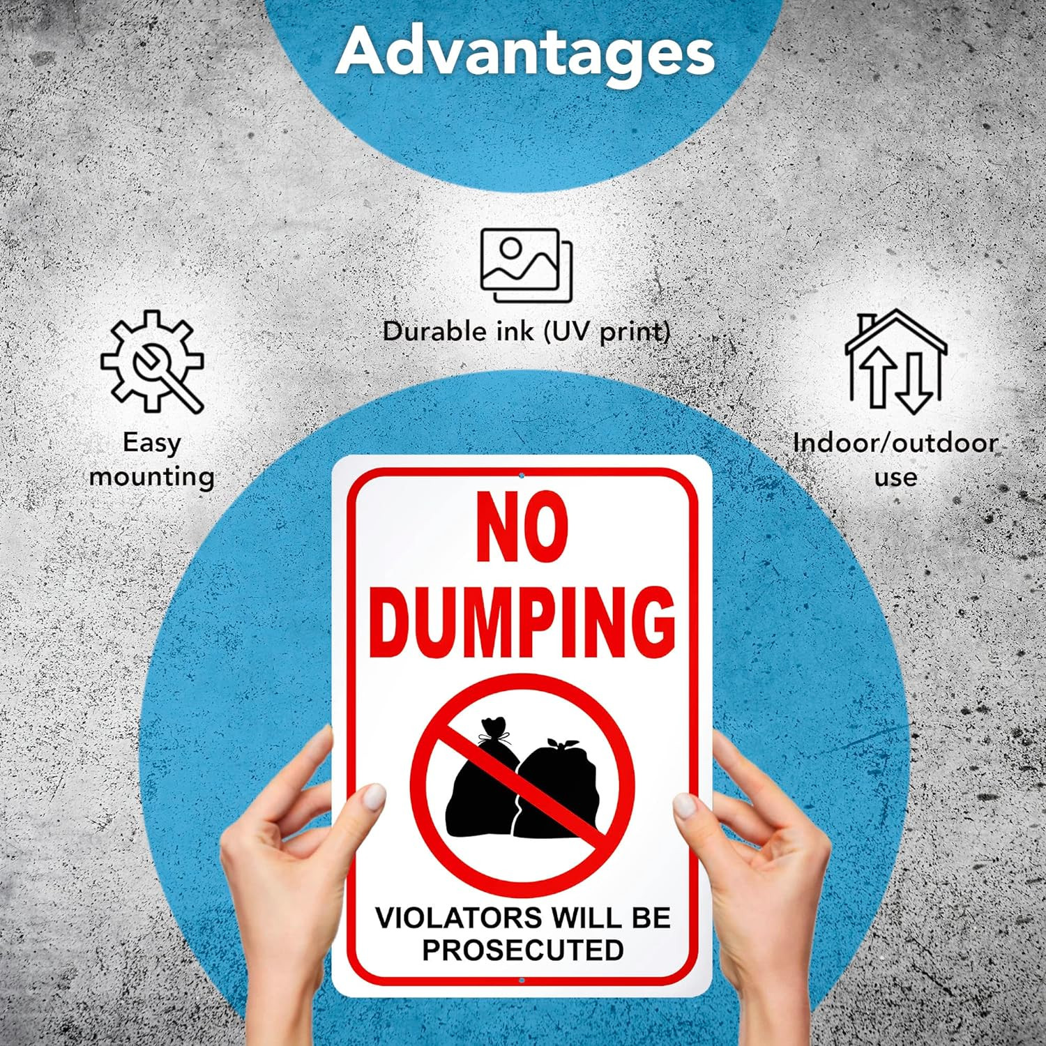 2 PC No Dumping Signs, 10×7 Aluminum No Littering Sign Outdoor, Violators Will B