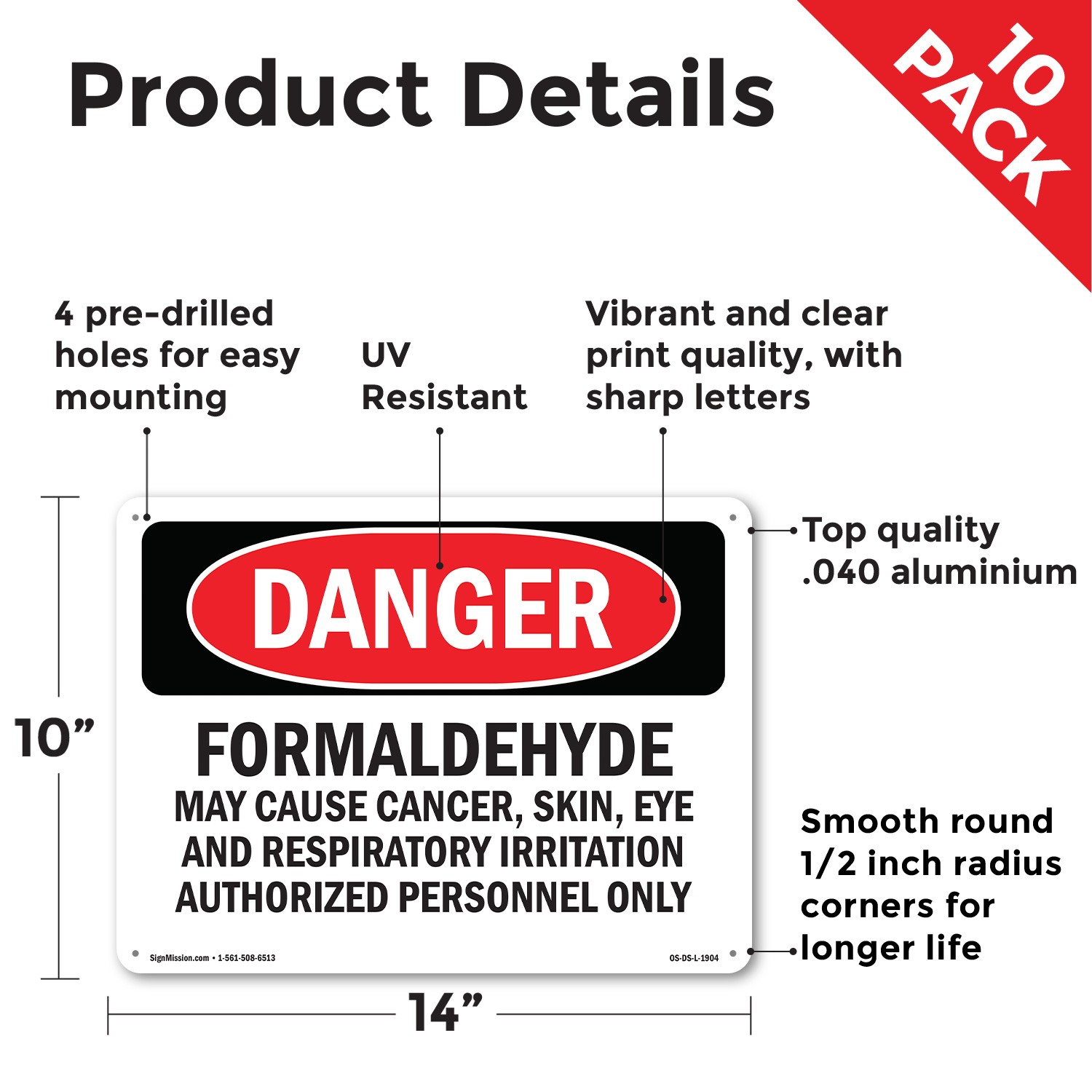Formaldehyde May Cause Cancer OSHA Danger Sign Metal Plastic, Decal 5 or 10 Pack