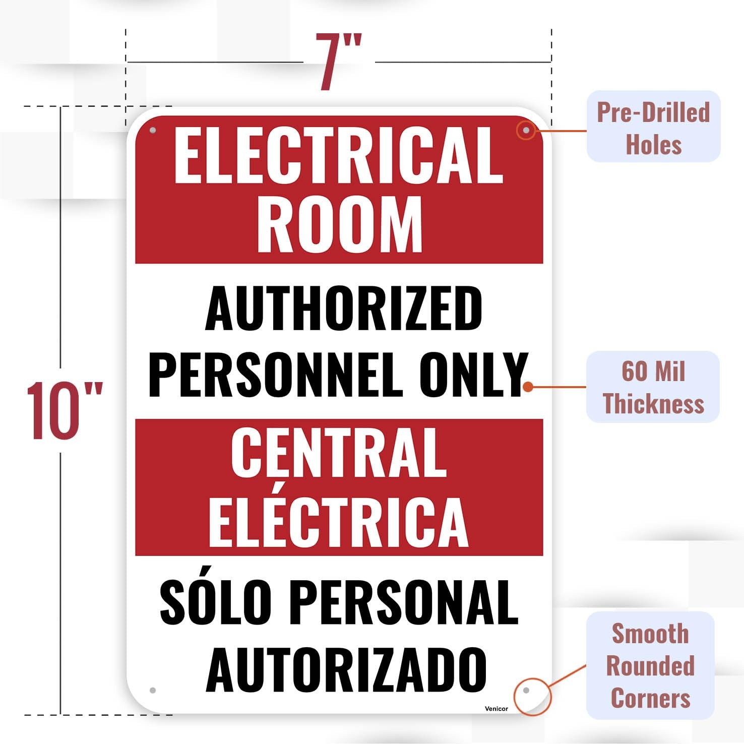 1PC Electrical Room Sign Bilingual 10 x 7 Inches – Aluminum – Authorized Pers…