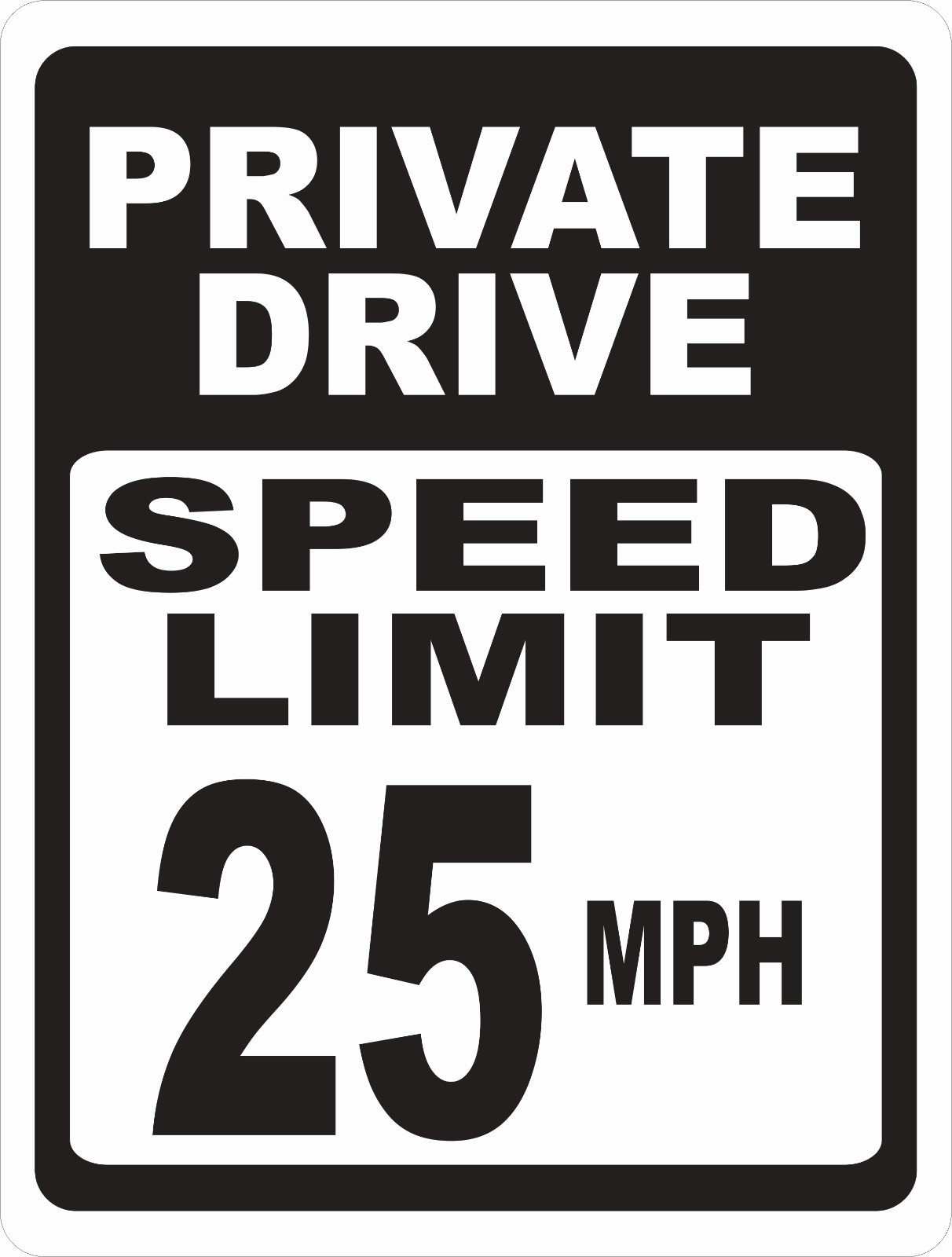 Private Drive Speed Limit Sign. Size/Speed Options. MPH Miles Per Hour Road