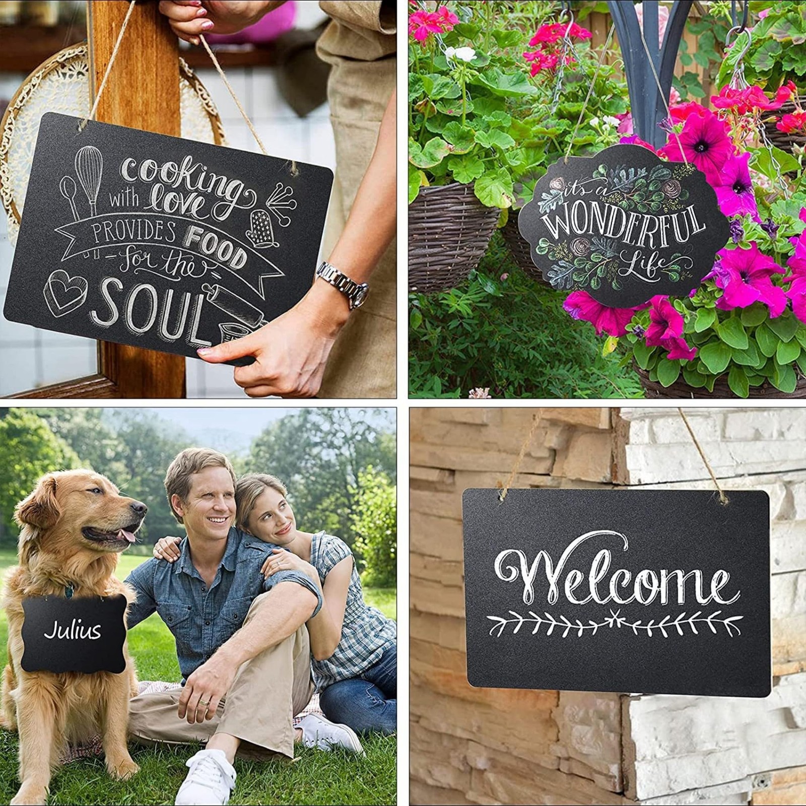 Wooden Double Sided Hanging Chalkboard Signs,Memo Message Sign, Vintage Erasa…