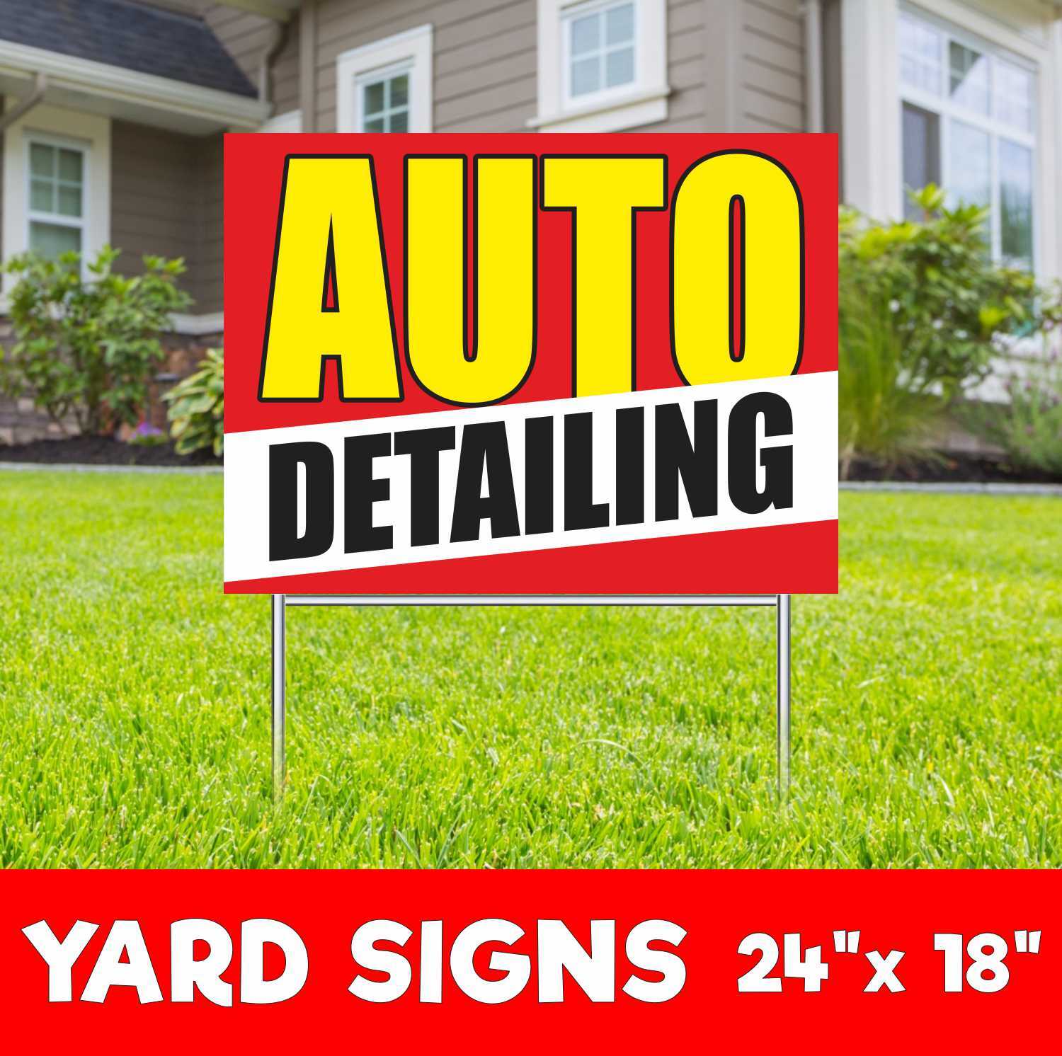 AUTO DETAILING Yard Sign Corrugate Plastic with H-Stakes Car Wash Service Garage