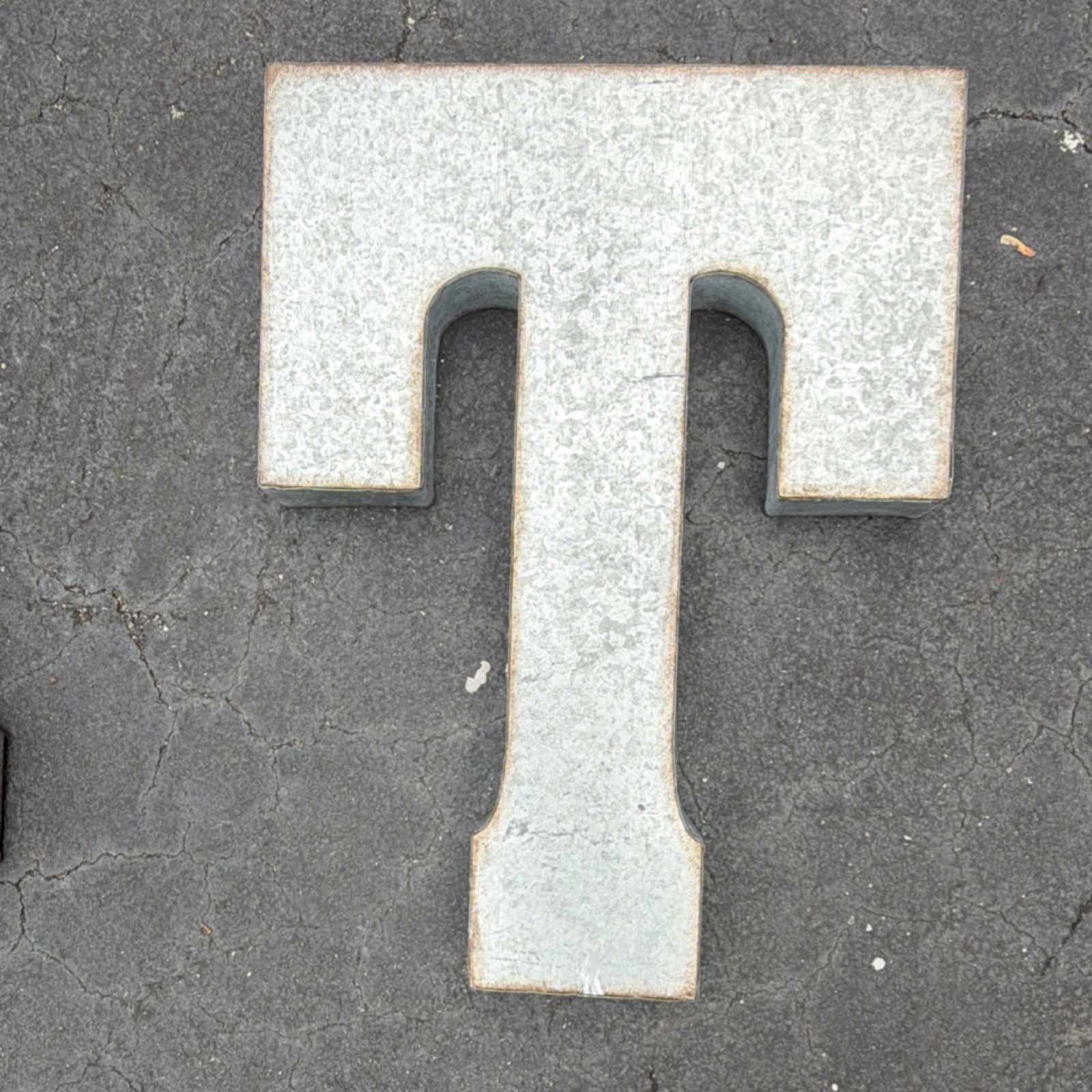 Galvanized Gray Metal Wall Mounted Individual Letters A E T, approx 12” x 21
