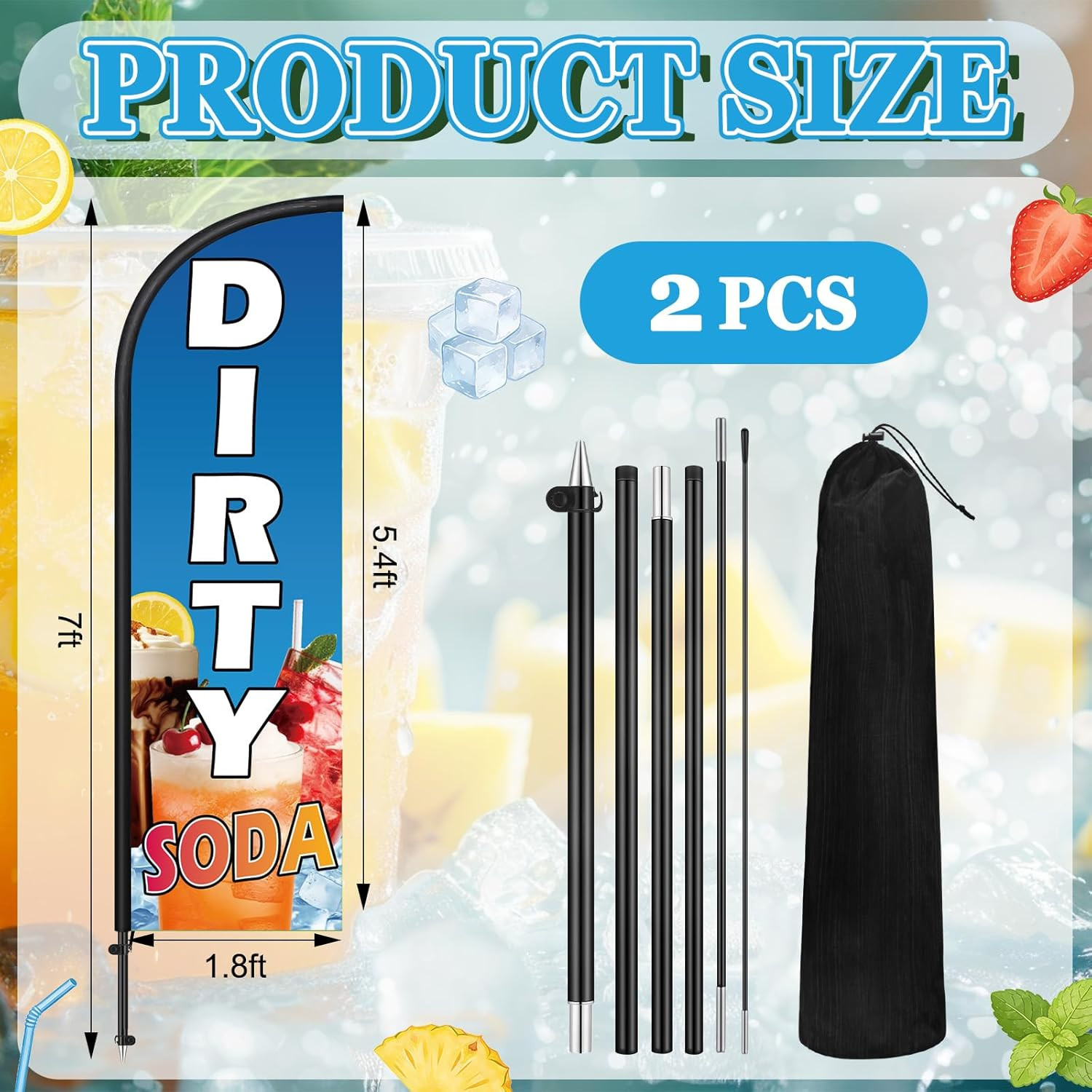 2 Pack Dirty Soda Feather Flag 7 Ft Advertising Swooper Flag Sign Windless Dirty