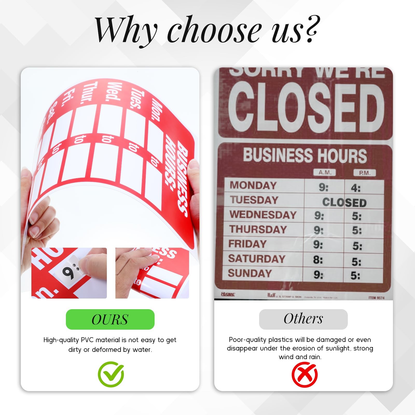 2 Pcs Business Hours Sign, Open Signs for (11.81 x 7.87) inches, red