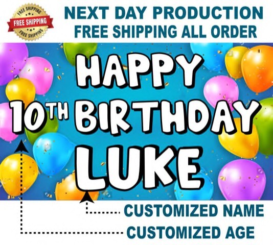 Happy Birthday Custom Vinyl Banner Personalized Name & Age Banner, 13oz Heavy