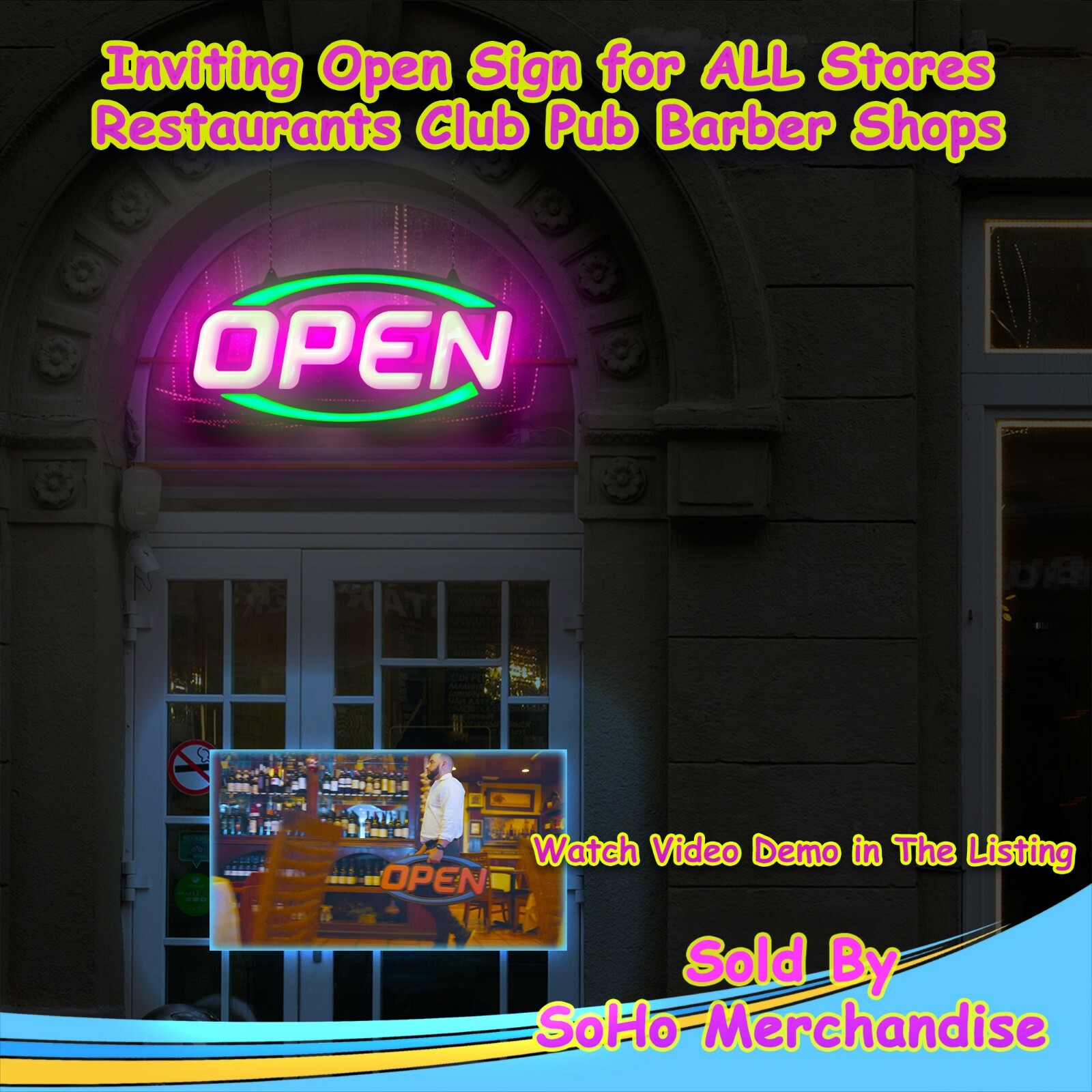 Large LED Neon Open Sign 32″ Light Bright for Restaurant Bar Store Shop Market