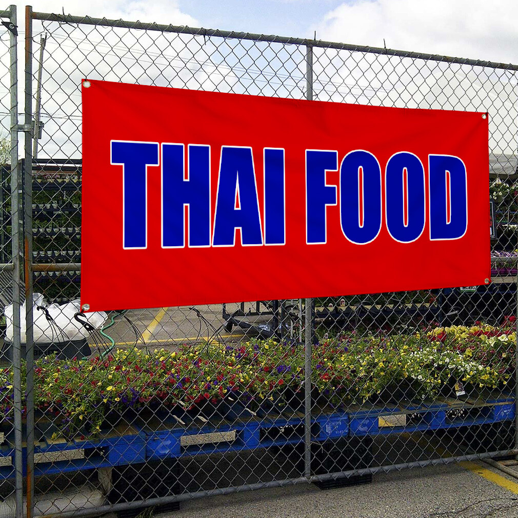 Vinyl Banner Multiple Sizes Thai Food (Red Blue) Food Fair Business Outdoor