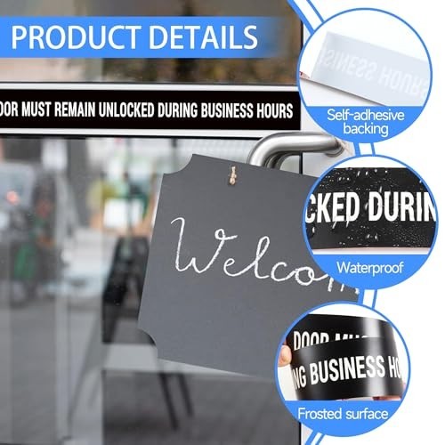 2PCS Door Must Remain Unlocked during Business Hours Sticker Sign，Self-Adhesive