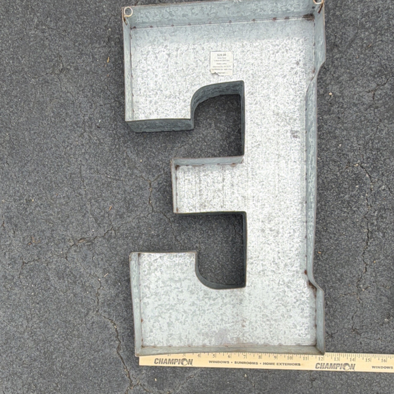 Galvanized Gray Metal Wall Mounted Individual Letters A E T, approx 12” x 21