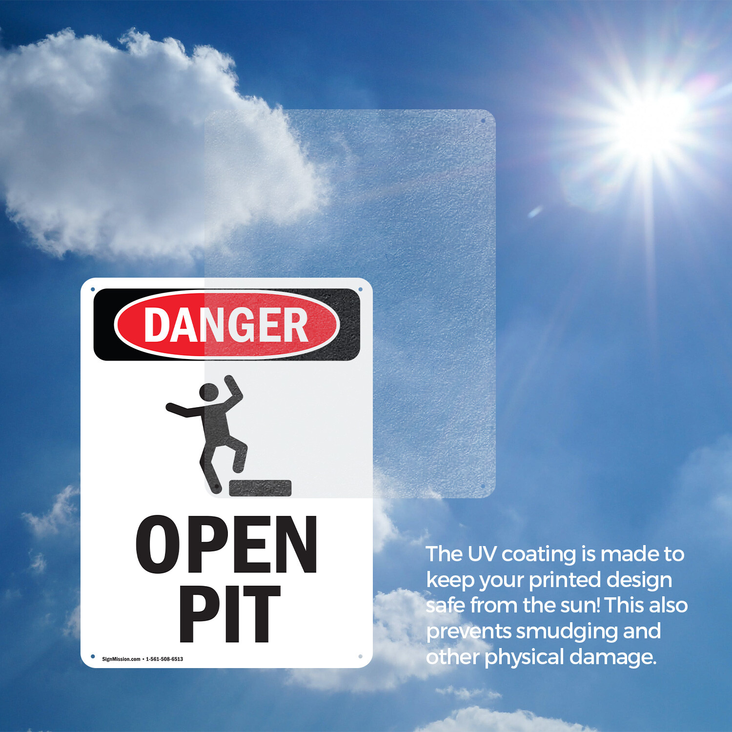 (2 Pack) Open Pit OSHA Danger Sign Decal Metal Plastic