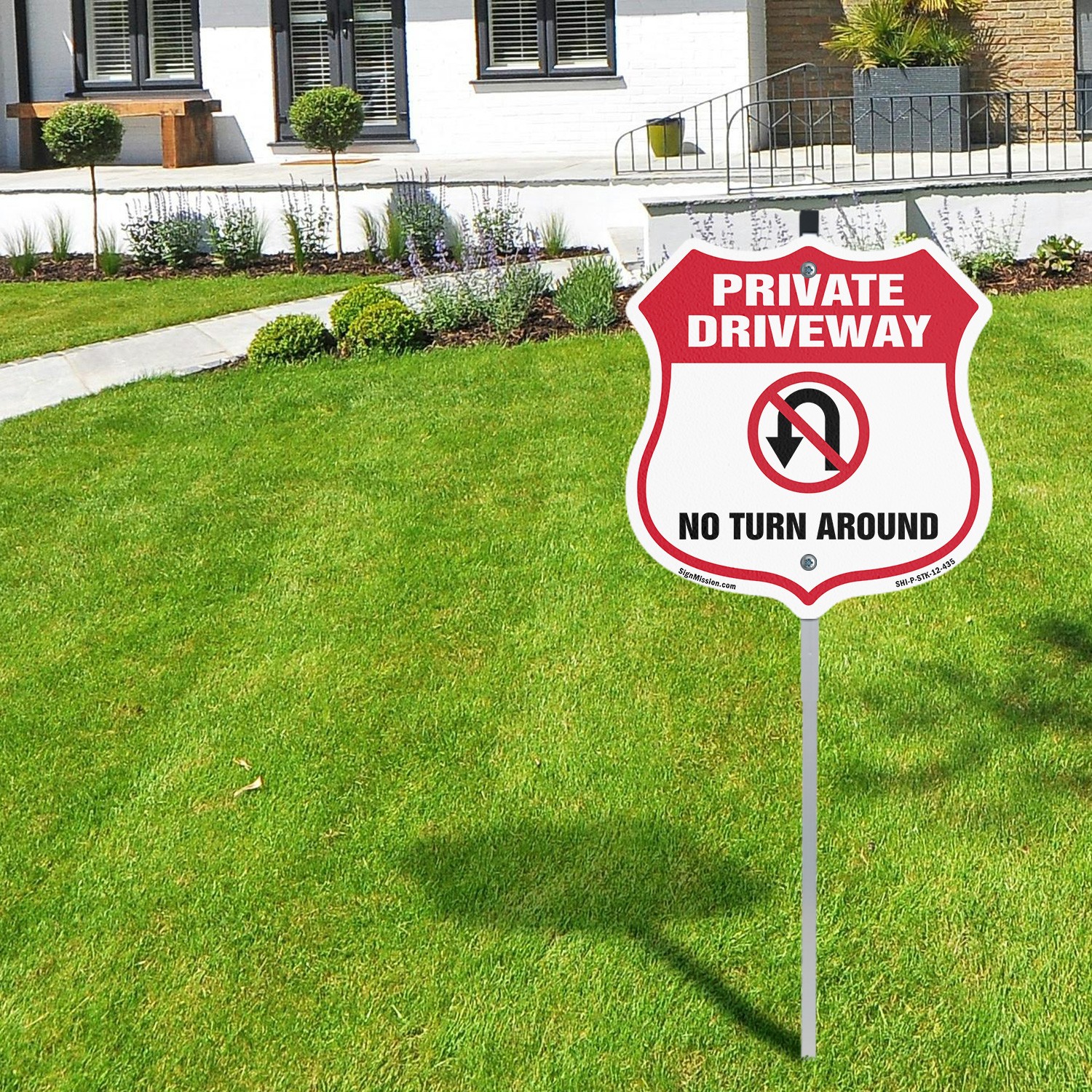 Private Driveway Shield Sign No Turn Around Shield Shaped Sign With Stake