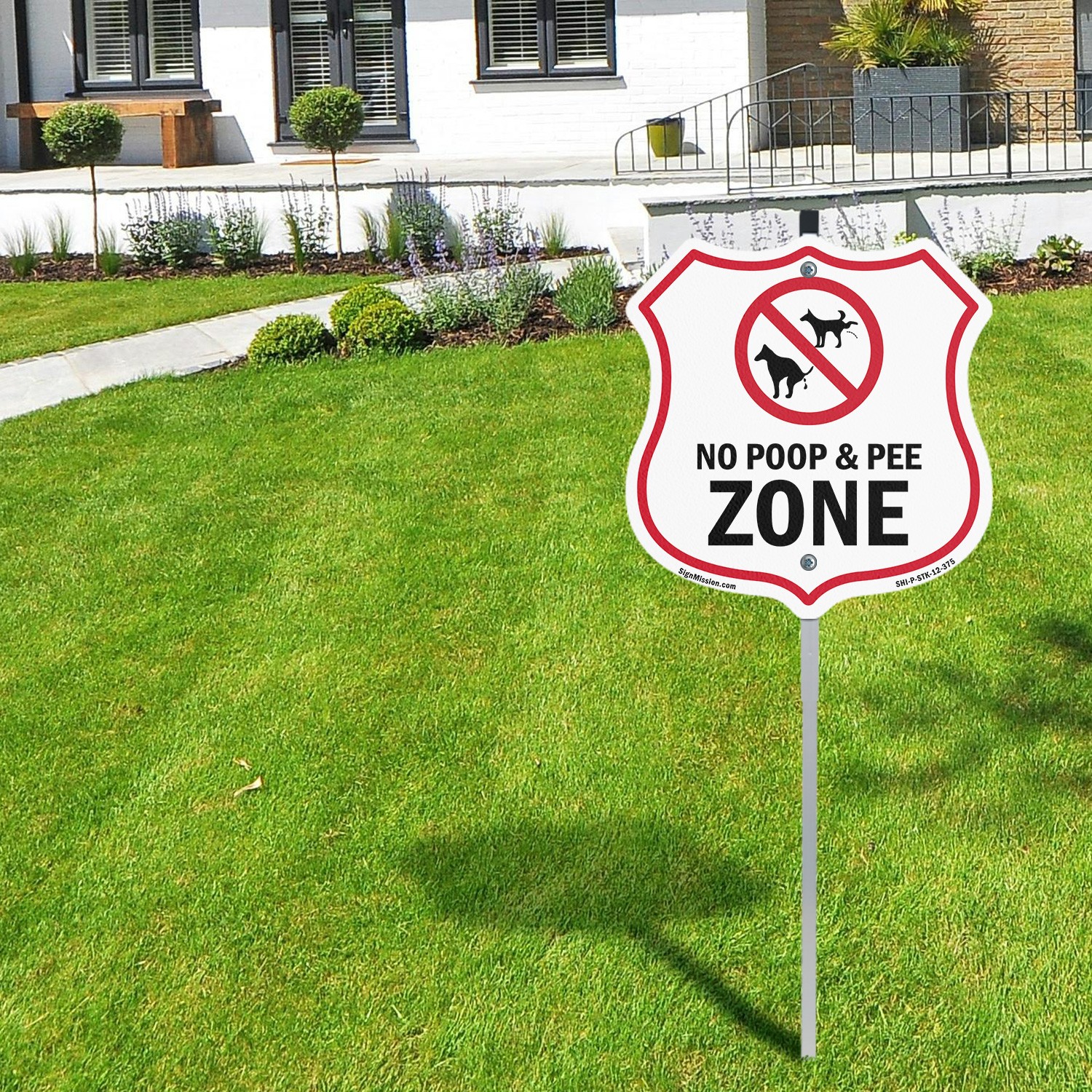 Dog Poop Shield Sign No Poop & Pee Zone Shield Shaped Sign With Stake