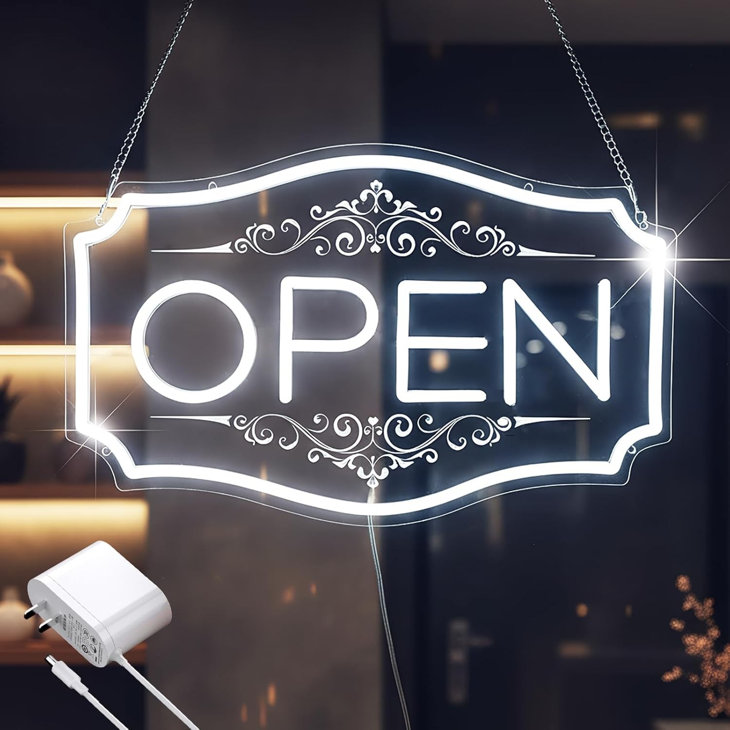 Open Sign for Business, LED Dimmable Neon Open Sign with 12V/2A Adapter, 16.5″ x
