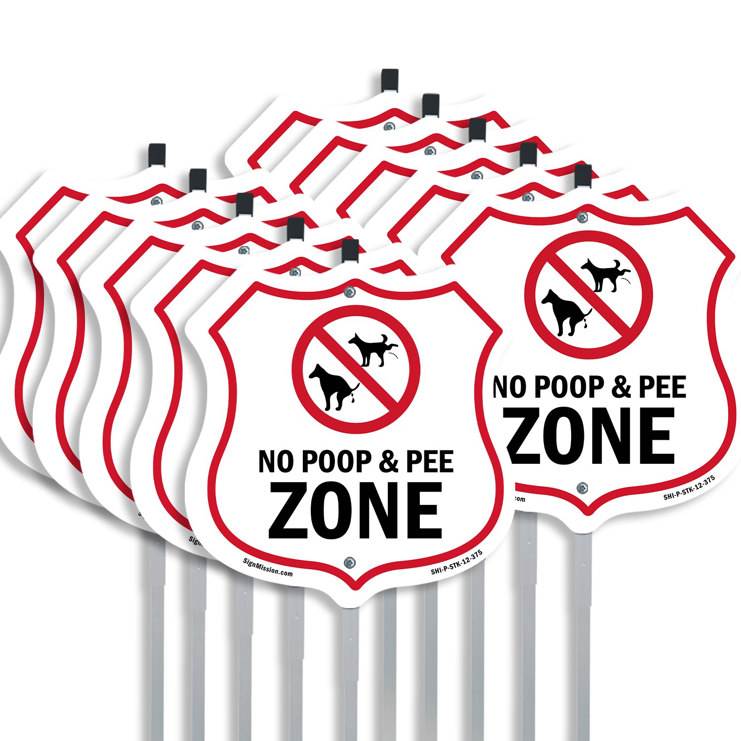 Dog Poop Shield Sign No Poop & Pee Zone Shield Shaped Sign With Stake