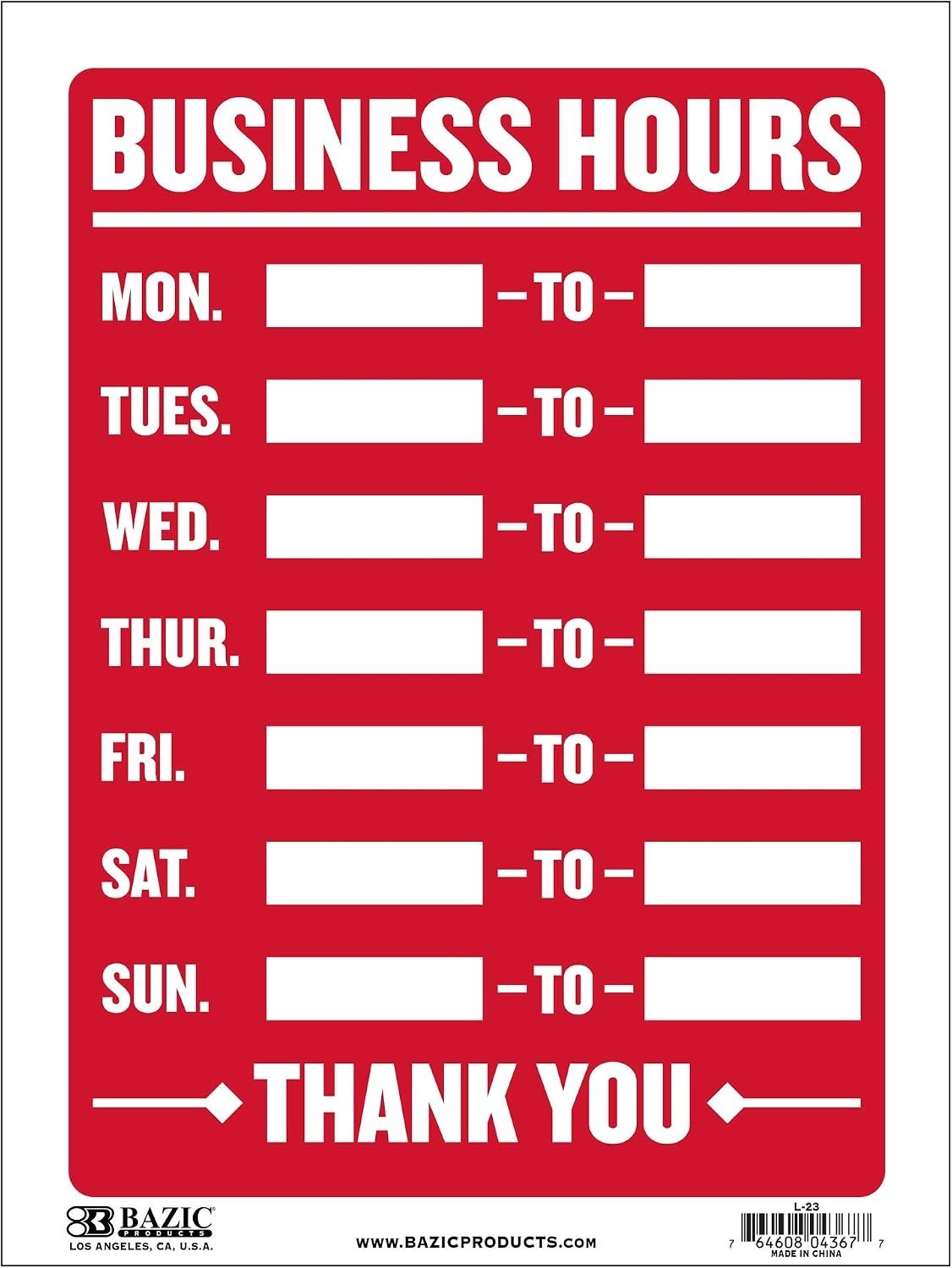 Business Hours Sign, 12 x 16 in, Weather Resistant, Tapes, Tacks, Or Frames, …