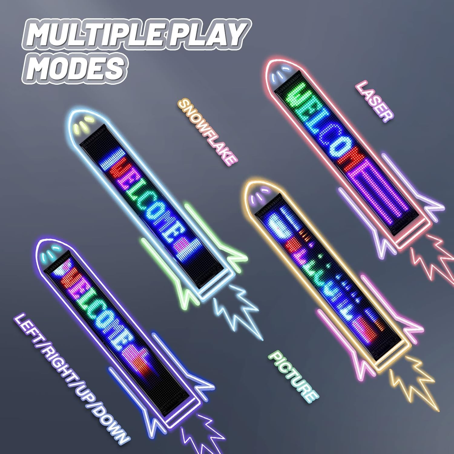 Portable LED Sign, Bluetooth App Control, 27″x5″ Display