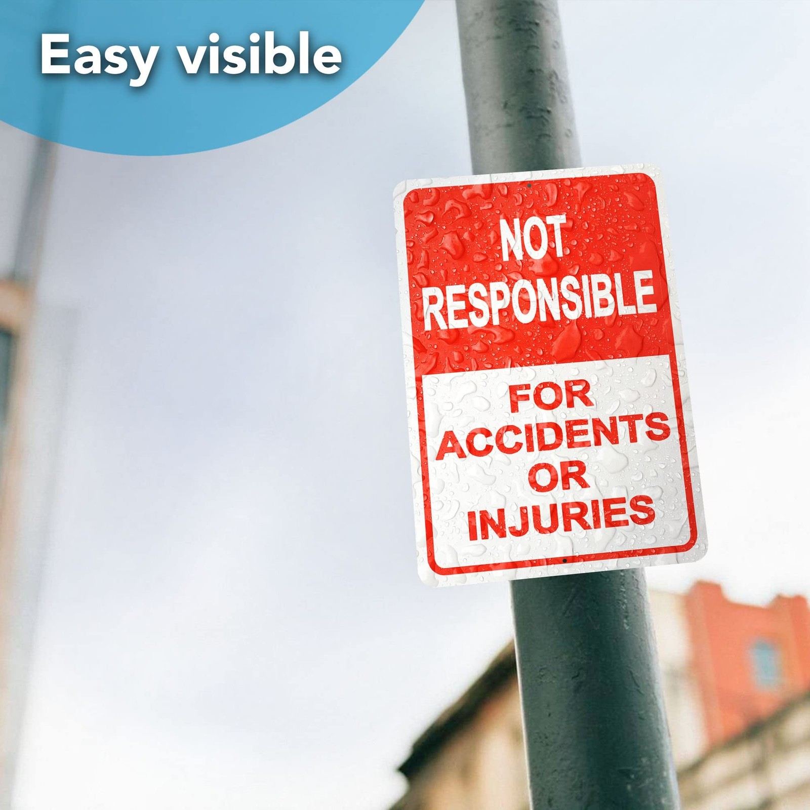 2-Pack Property Warning Sign: Not Responsible for Accidents or Injuries, 10″ x 7