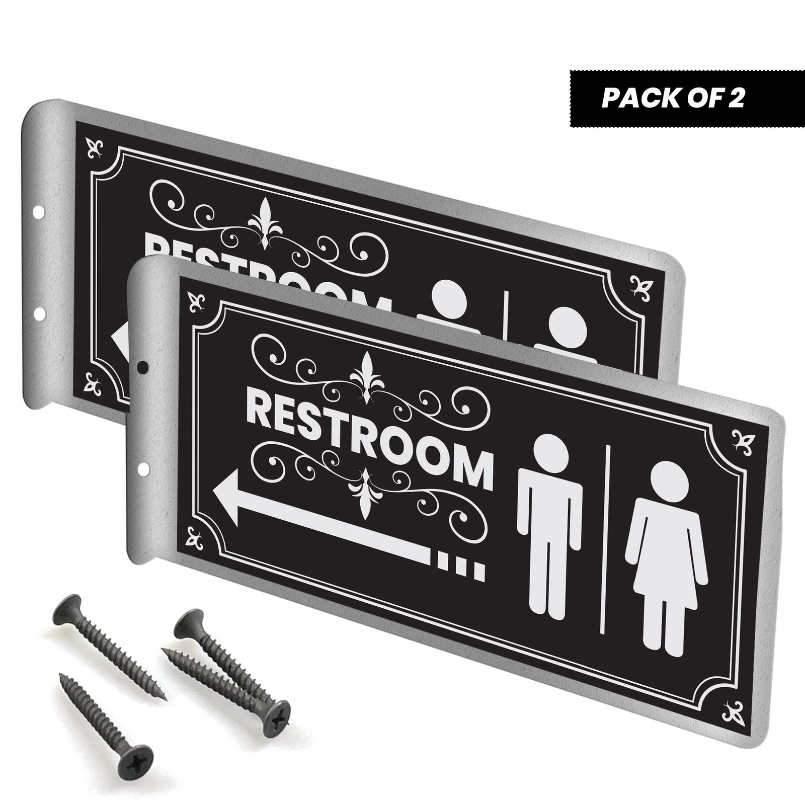 Double Sided Aluminum Metal Restroom Bathroom Signs 12×5.5 Inch 2 PCS