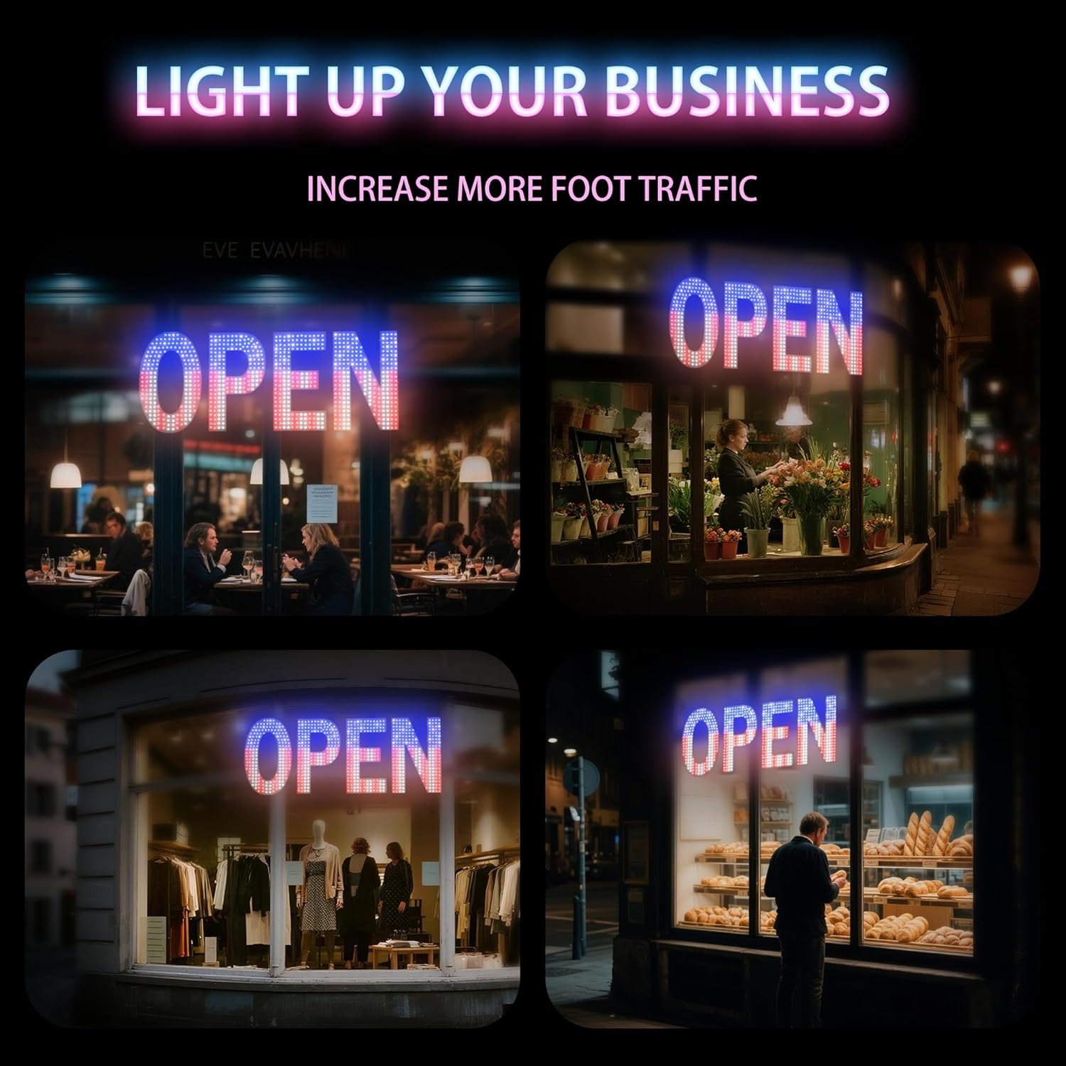 Bright USA Flag LED Open Sign for Business – 40″x14″ Adjustable Light Up Sign