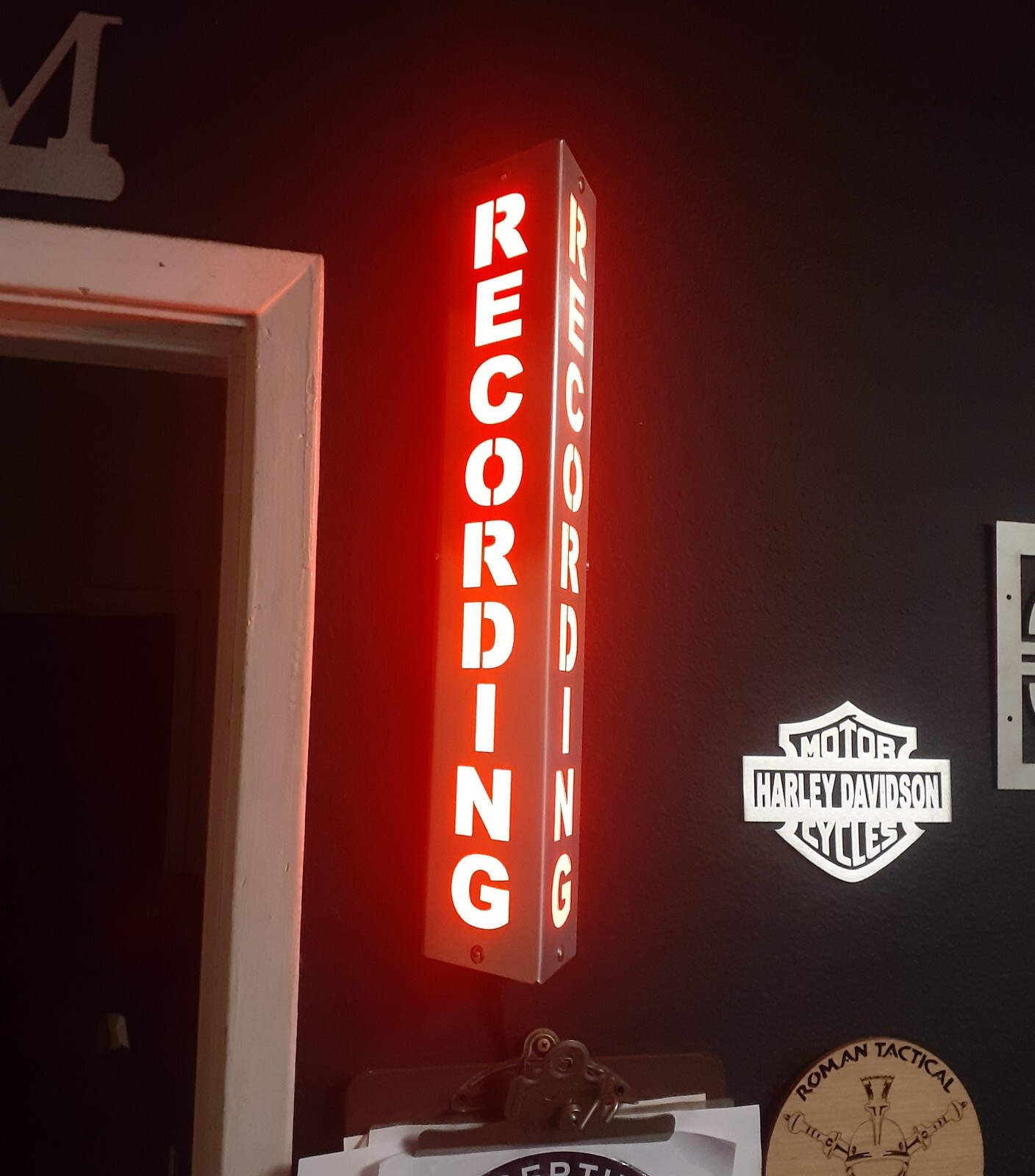 Lighted Sign “RECORDING” Aluminum 120V w/ 10ft cord. Remote & Bluetooth. 18 inch