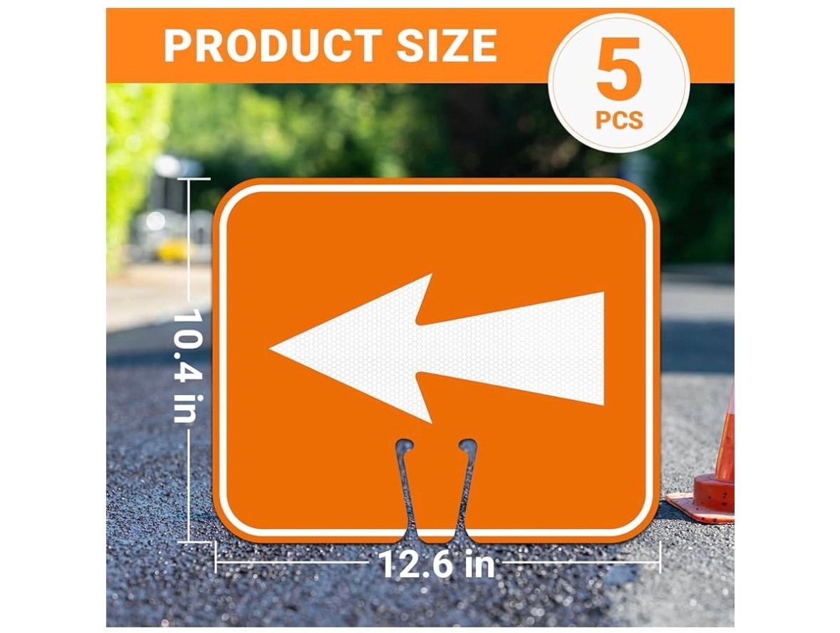5 Pcs Traffic Arrow Signs Detour Arrow Road Cone Top Warning Sign 12.6″x10.4″