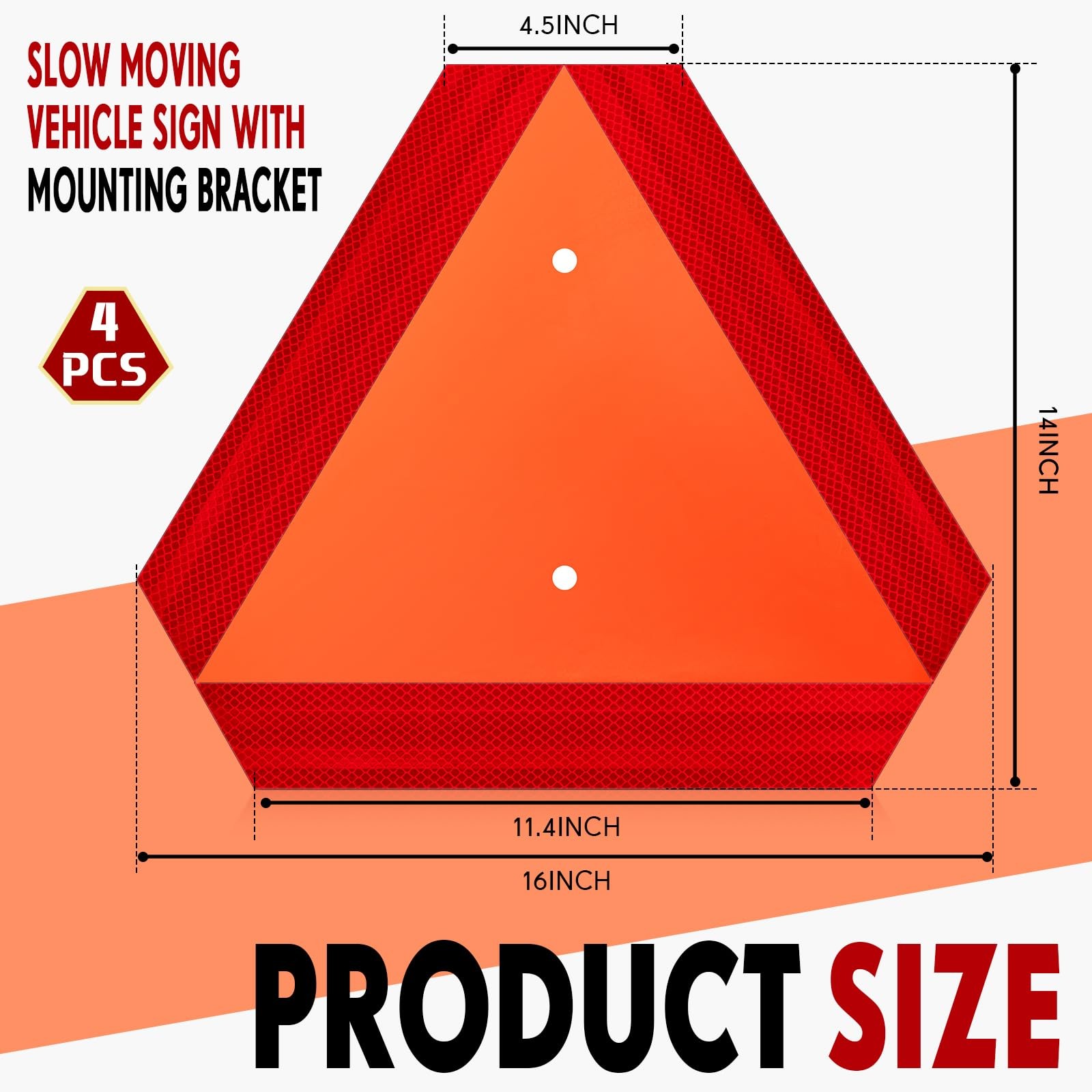 4 Sets Slow Moving Vehicle Sign 14×16 Inch Aluminum Triangle SMV Warning