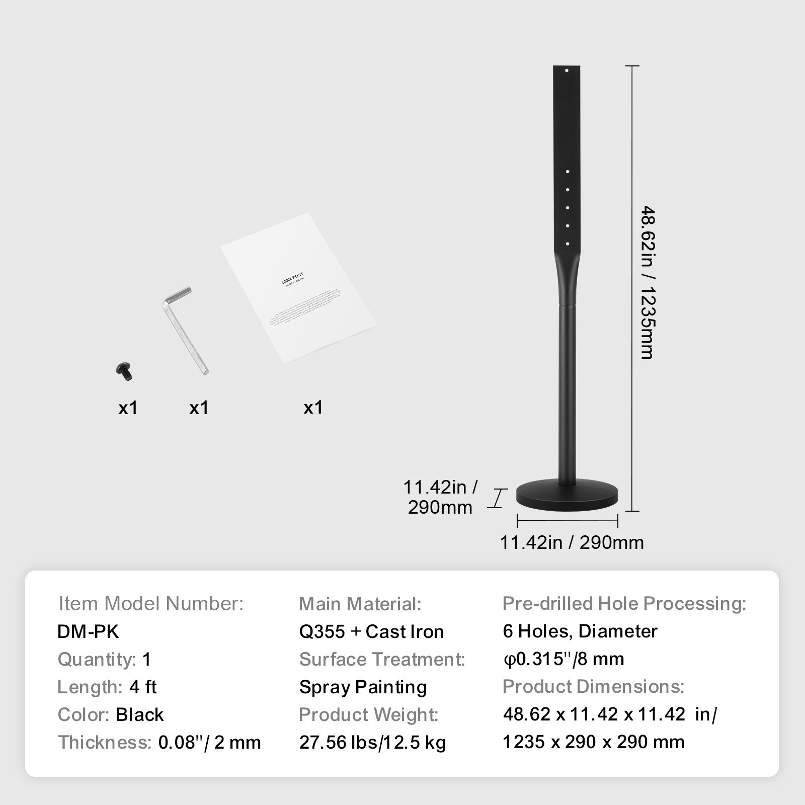 Uimoso Durable Cast Iron/PVC Sign Post, Multiple Sizes and Colors Available