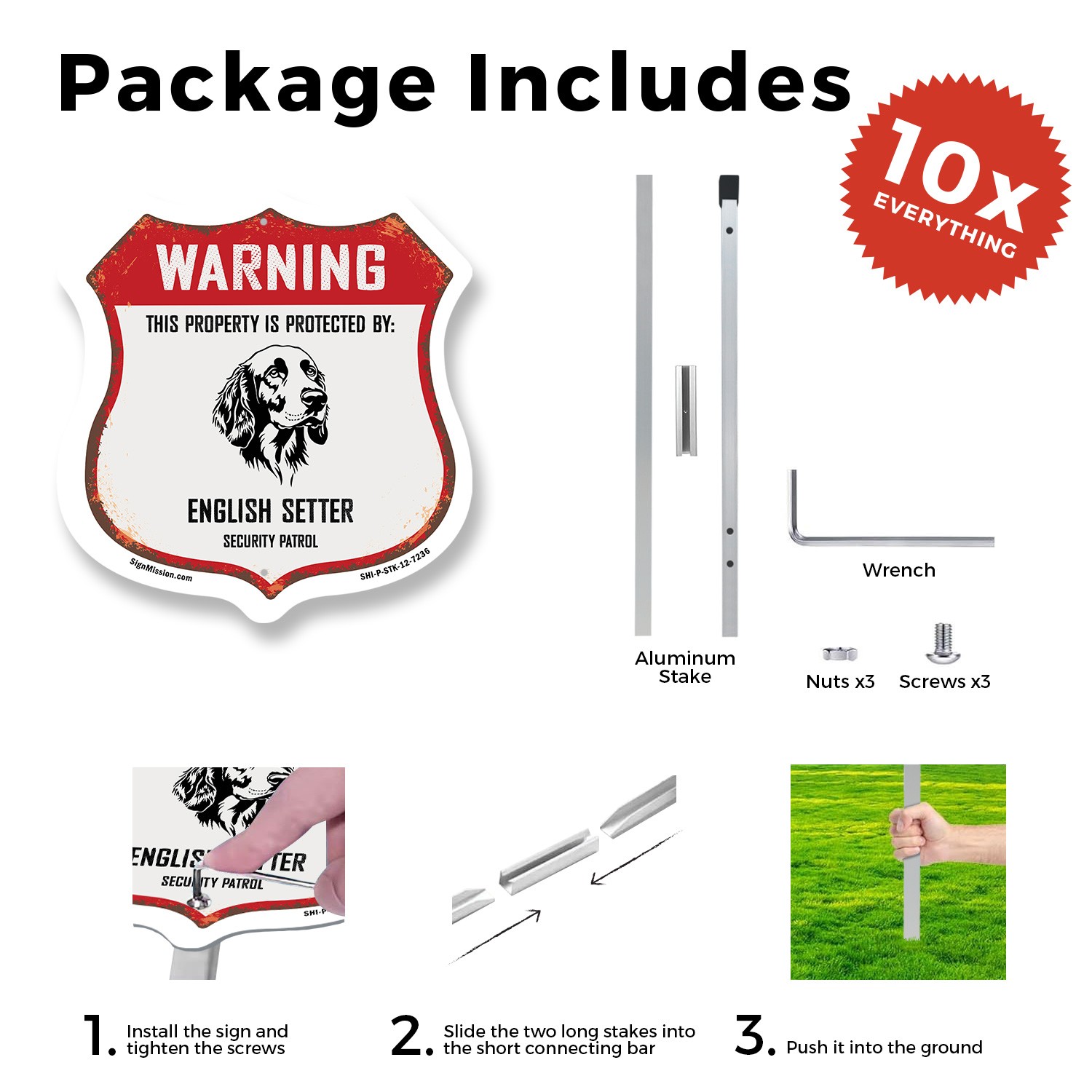 Warning Property Protected by English Setter Made in the Shield Sign With Stake