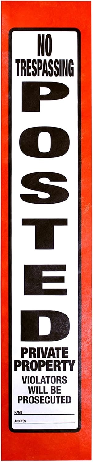 Posted Sign Orange No Trespassing for outdoors – 4″ x 20″ 100 per Roll –