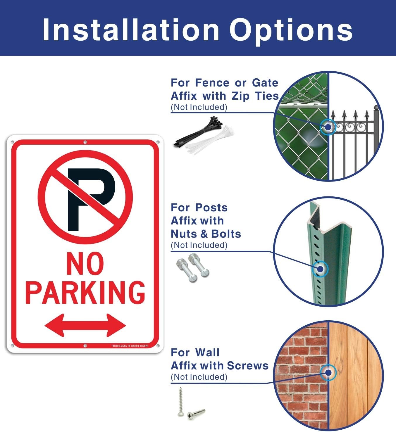 (2 Pack) No Parking Sign with Symbol with Arrows Sign, 10 X 7 Inches Reflective
