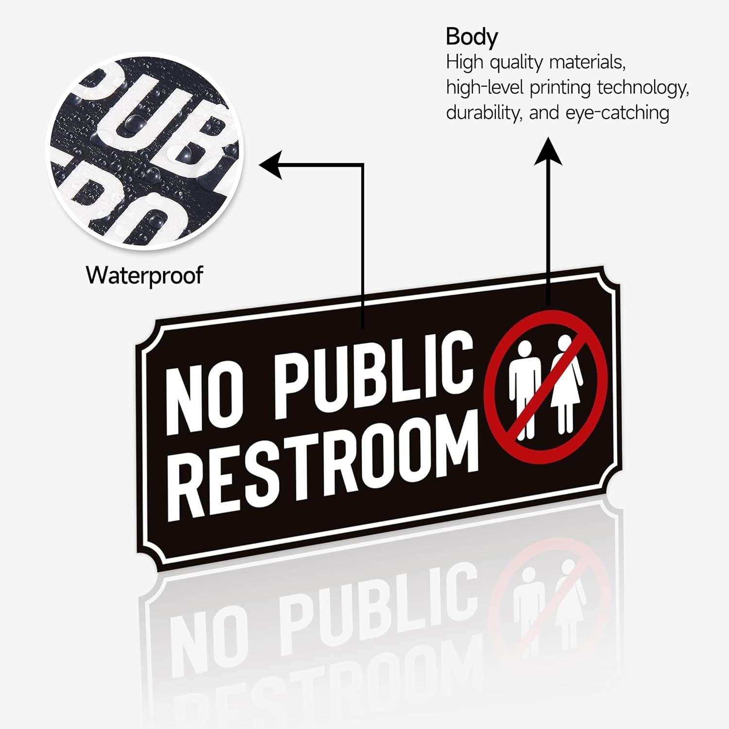 2PCS No Public Restroom Signs for Business, Self Adhesive Weatherproof Vinyl Sor