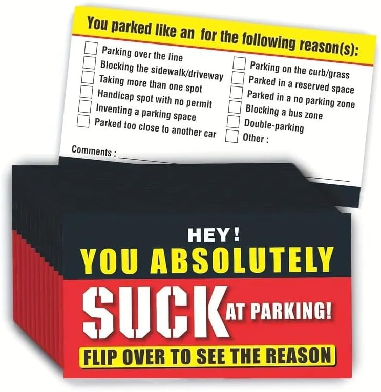 Bad Parking Cards – 100Pcs You Absolutely Suck At 3.5” X 2”, Red
