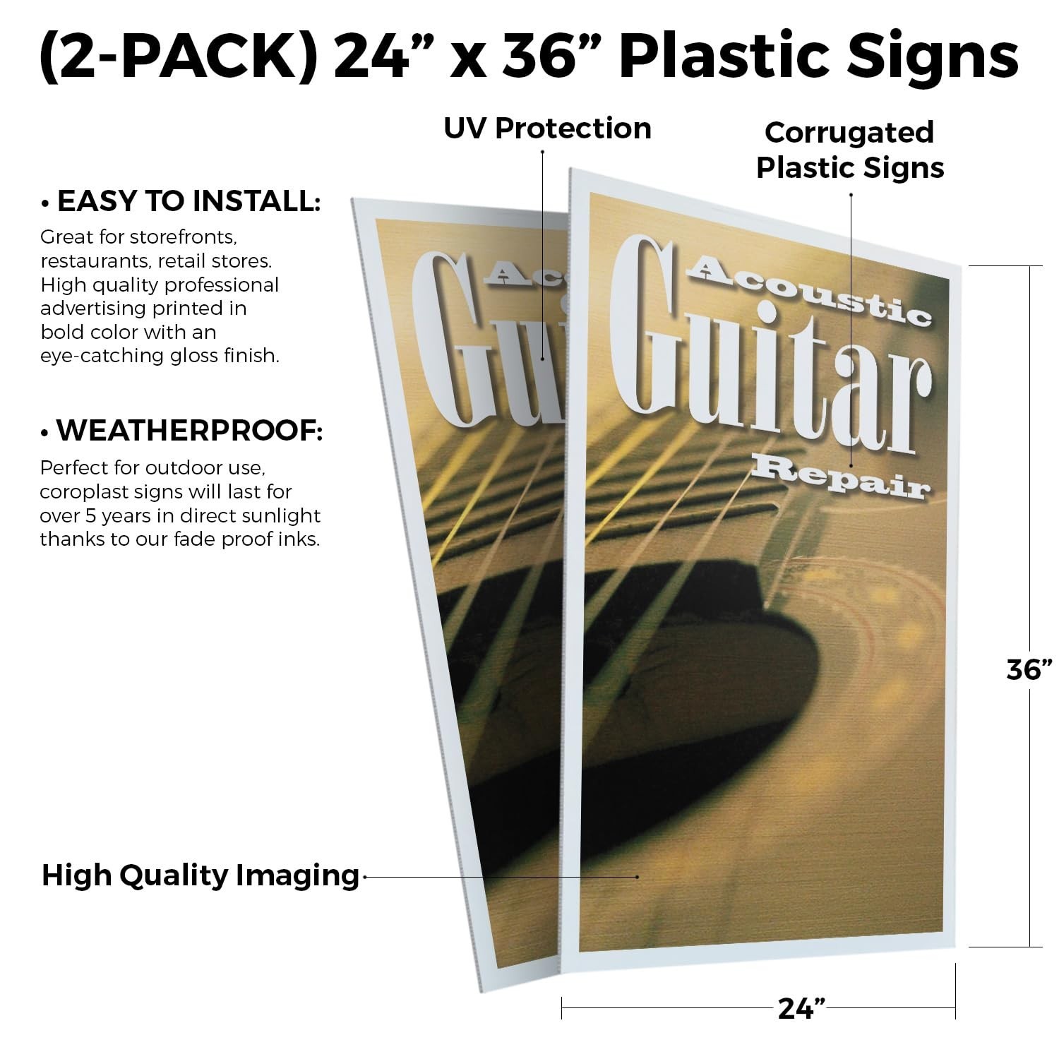 SignMission Acoustic Guitar Repair (2-Pack) 24×36 inch Corrugated Plastic Signs