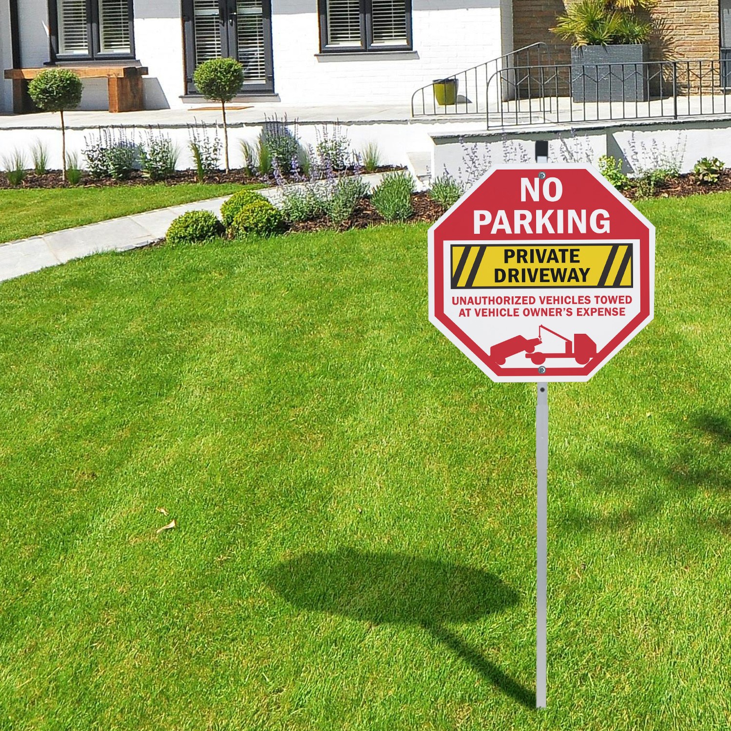 No Parking Private Driveway Unaut Octagon Sign With Stake Weather Resistant