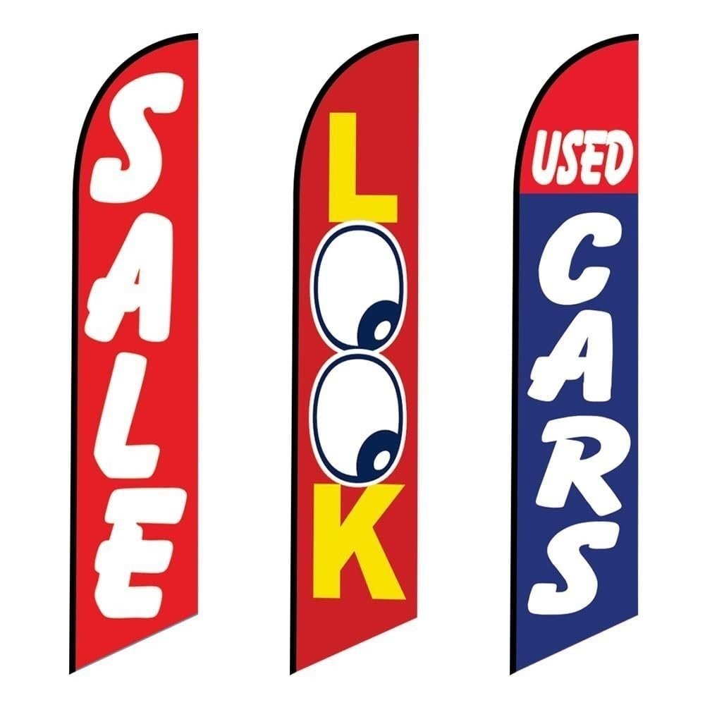 3 Swooper Feather Flags SALE, LOOK, and USED CAR – for Car Dealership…