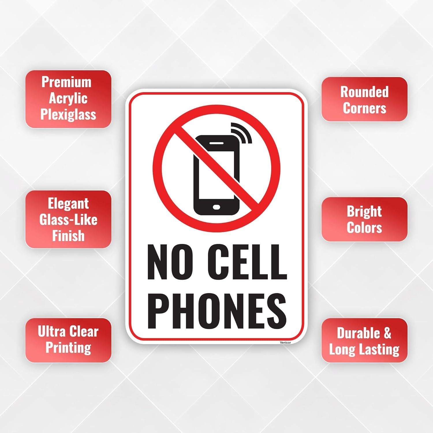 Acrylic “No Cell Phone Use” Sign – 7×5 Inches for Classrooms and Events